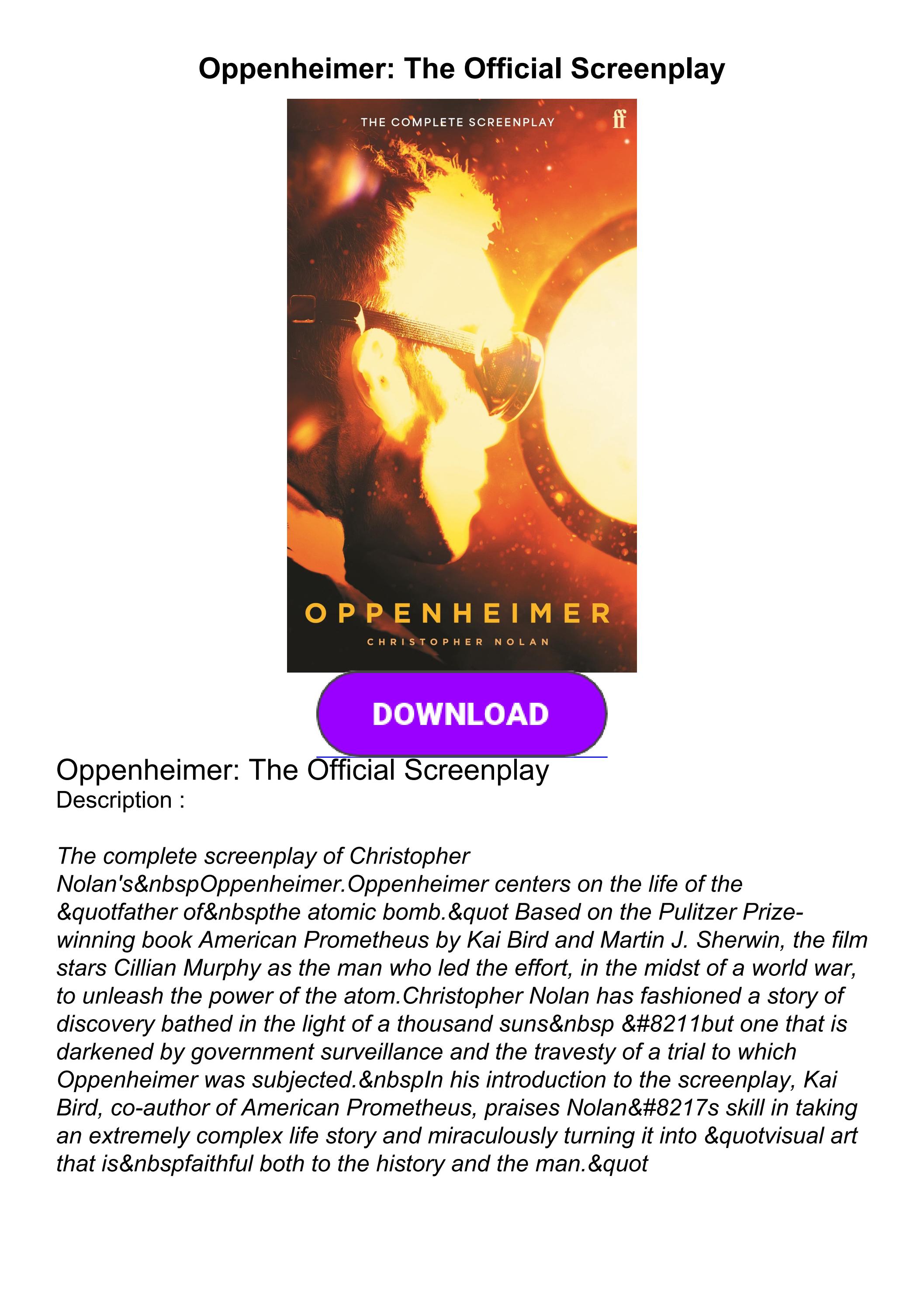 Oppenheimer Script Pdf Download — Screenplay Breakdown – SLBGR