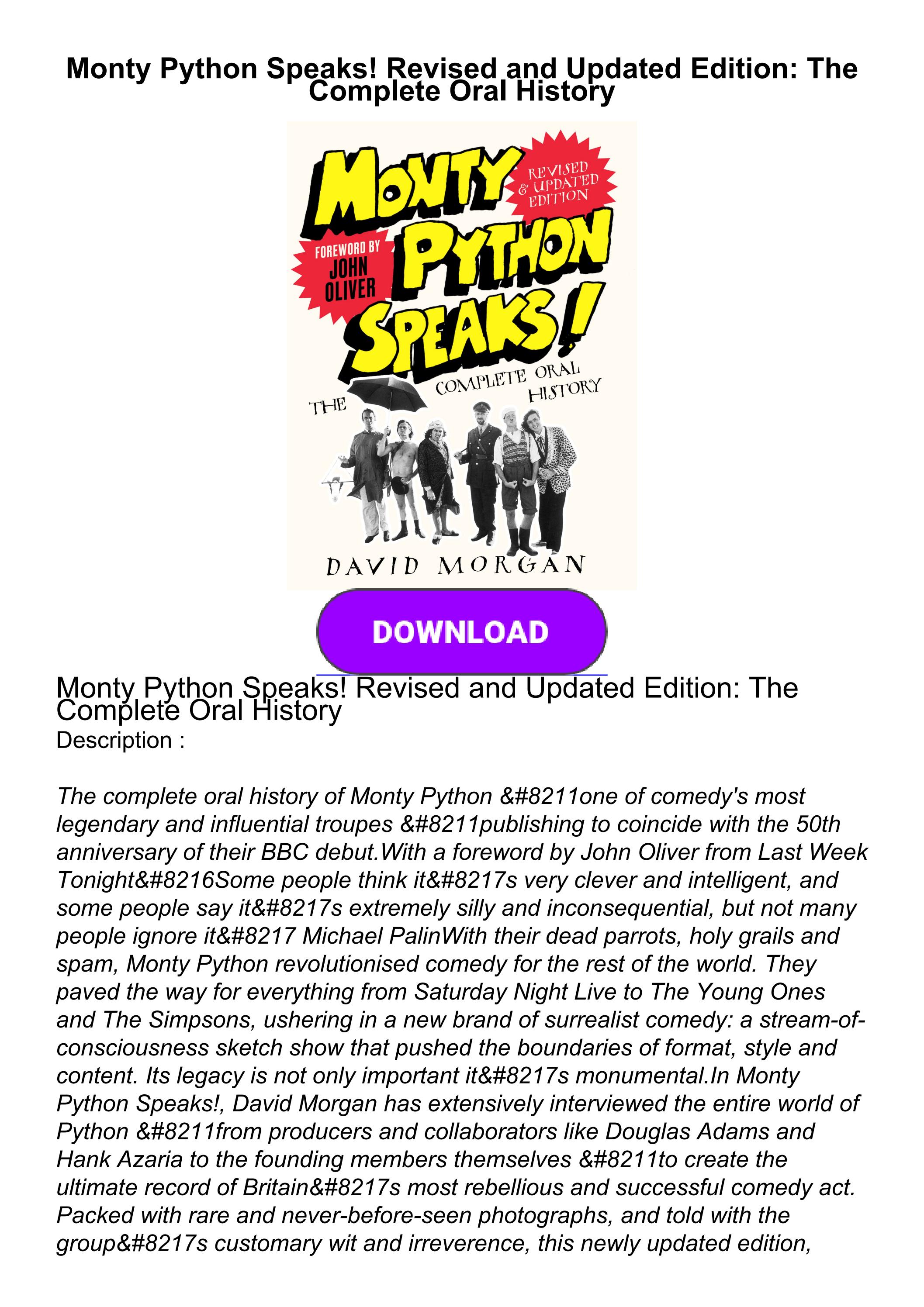 [EBOOK]⚡ Monty Python Speaks! Revised and Updated Edition: The Complete ...