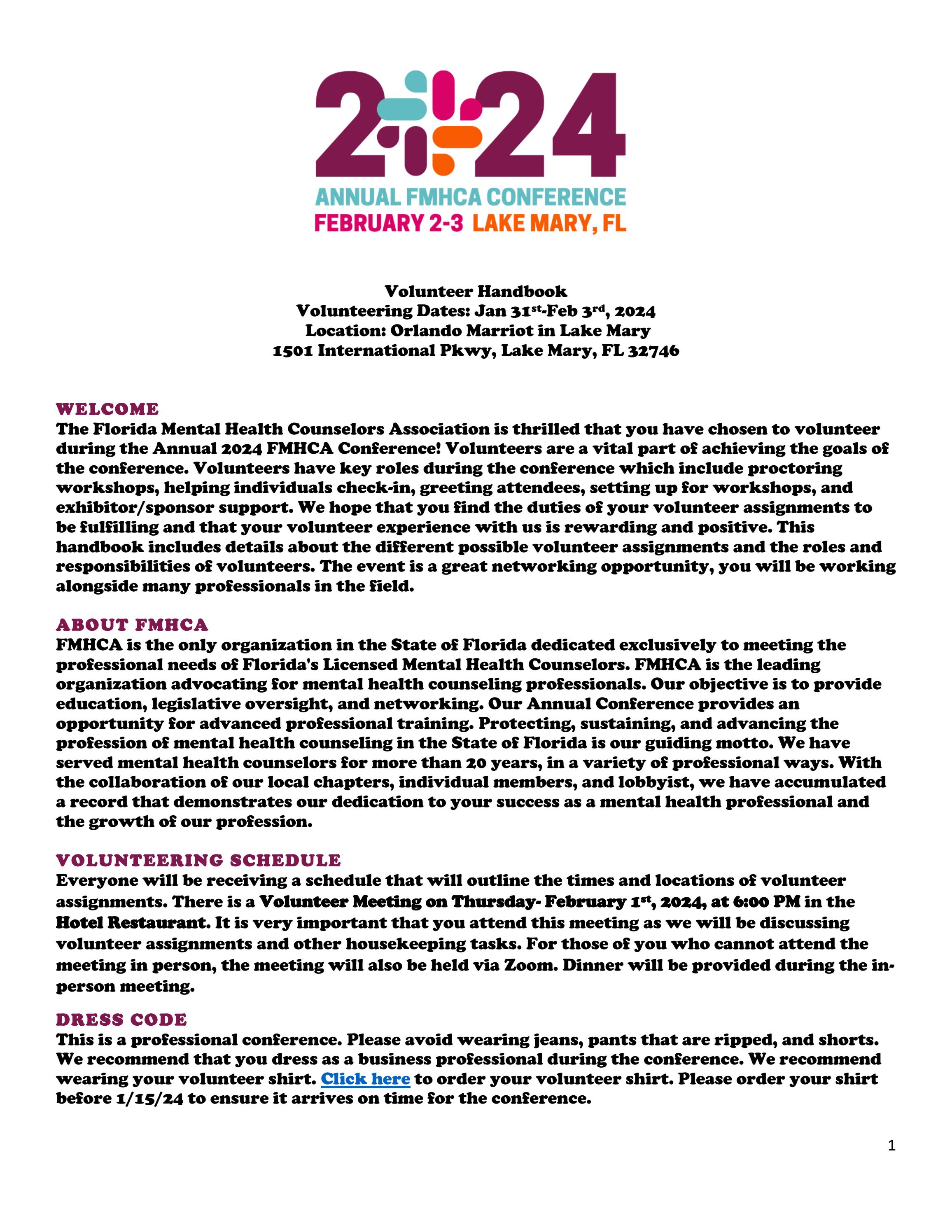 FMHCA 2024 Conference Volunteer Handbook by FMHCA Issuu