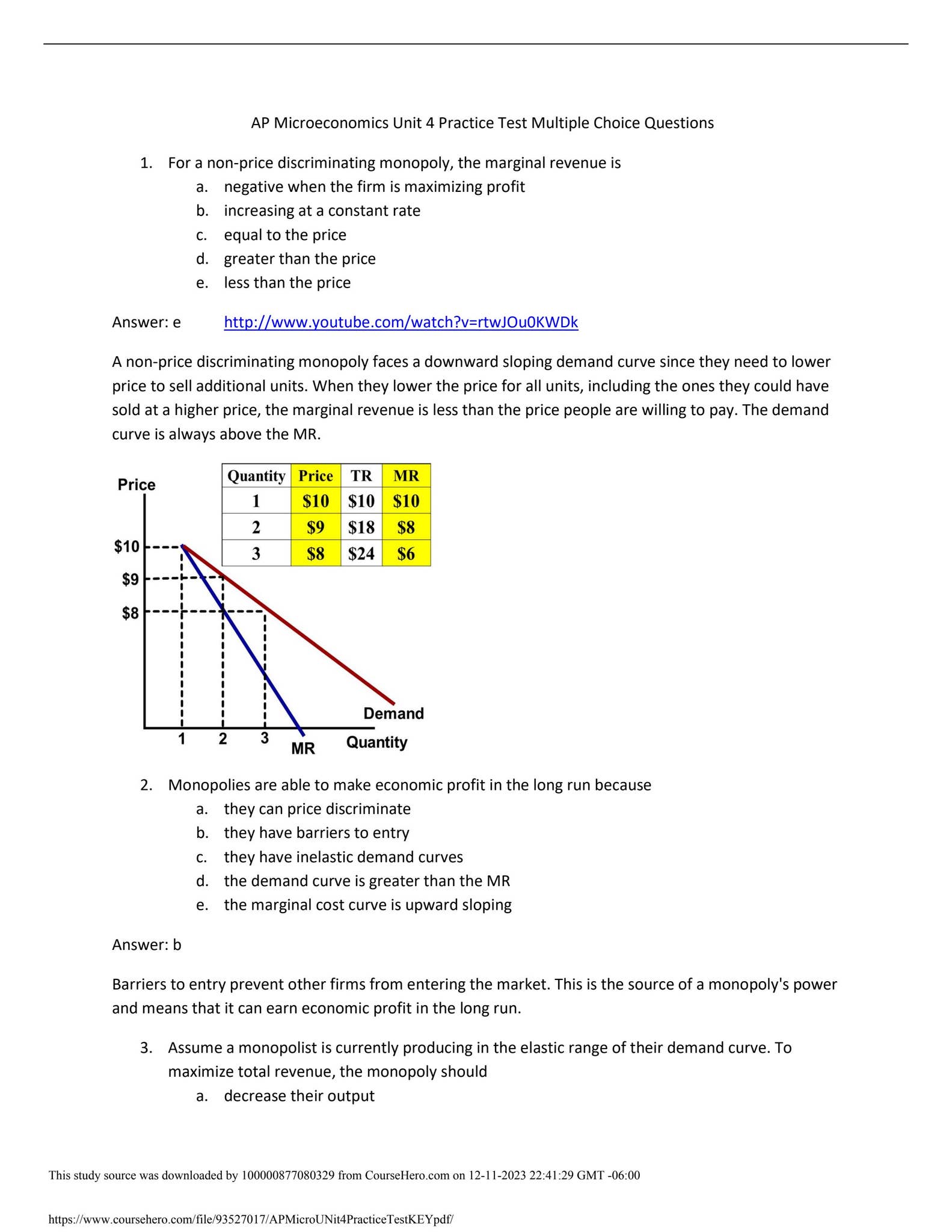 AP Microeconomics Unit 4 Practice Test Multiple Choice