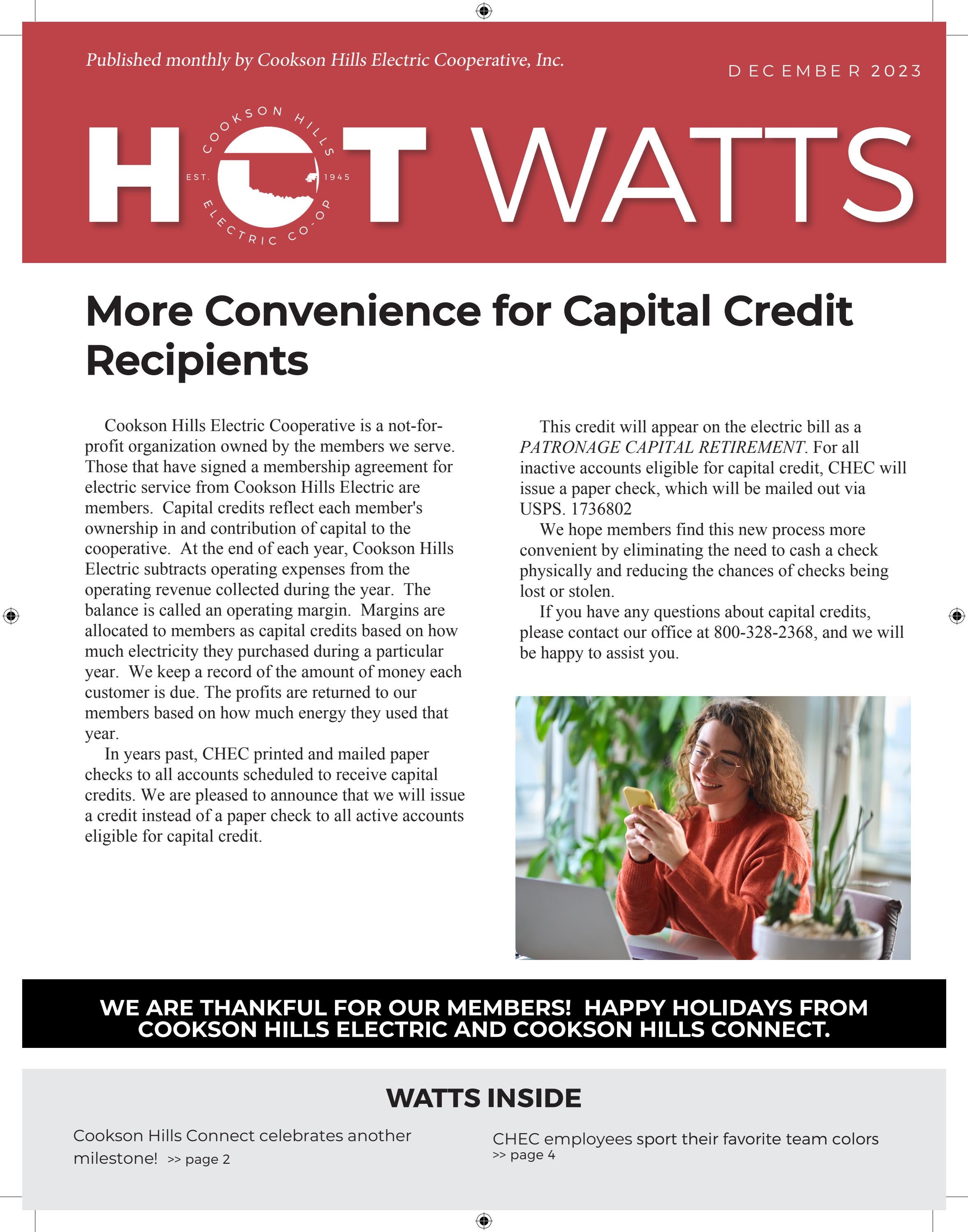 CHEC Hot Watts December 2023 by Cookson Hills Electric Cooperative - Issuu