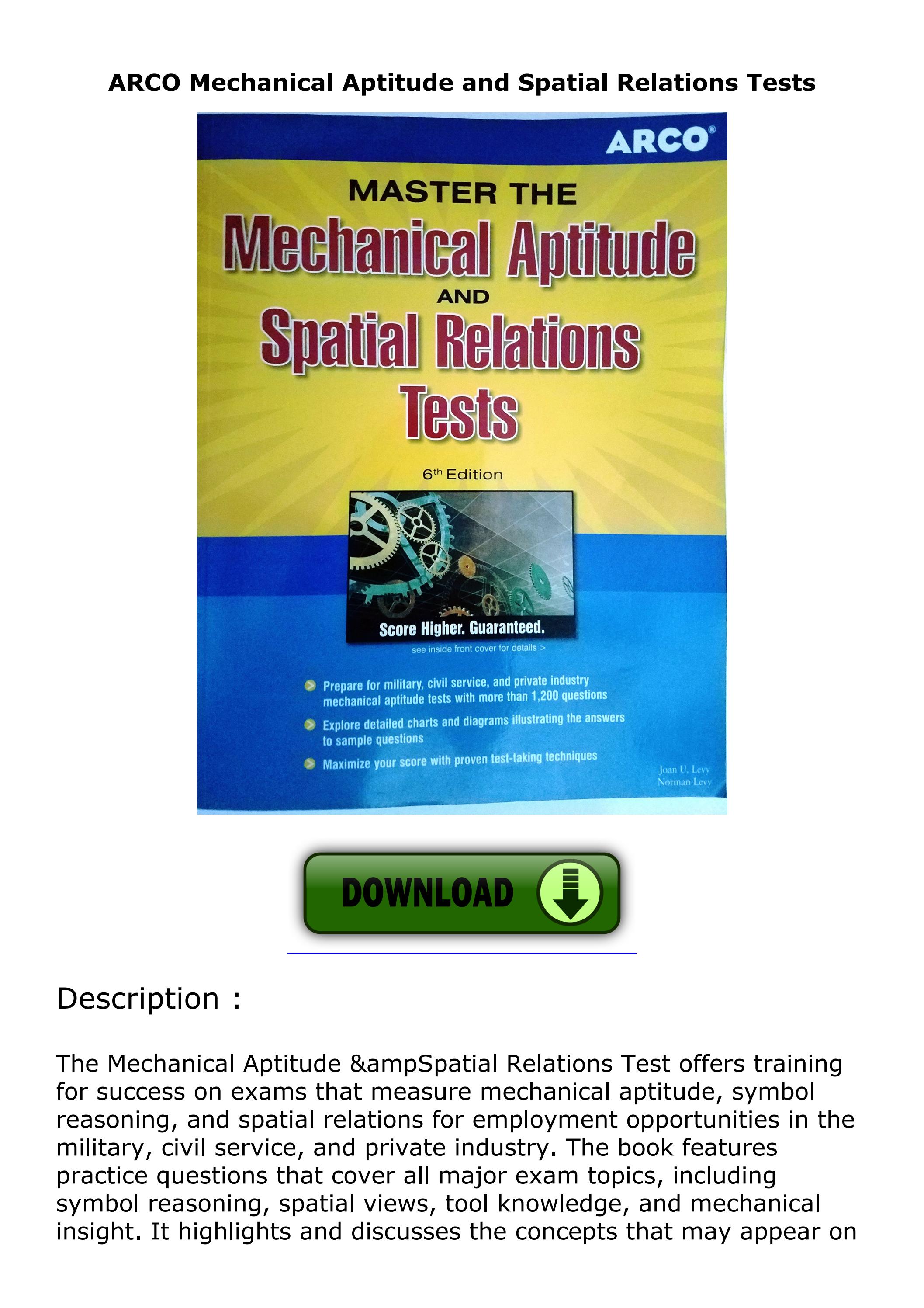 Download⚡️PDF ️ ARCO Mechanical Aptitude and Spatial Relations Tests by