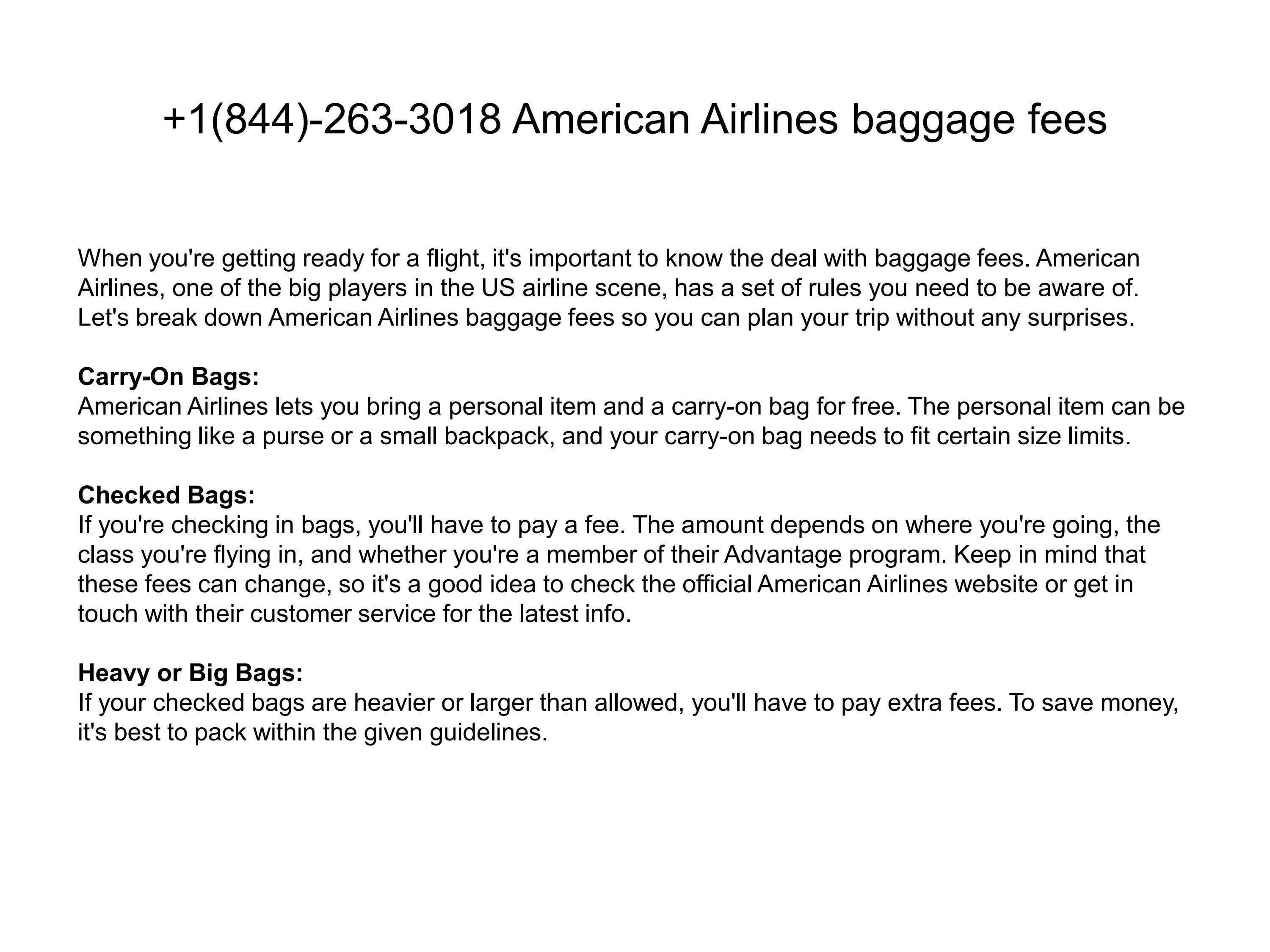 +1(844)2633018 American Airlines baggage fees by AmericanAir Issuu