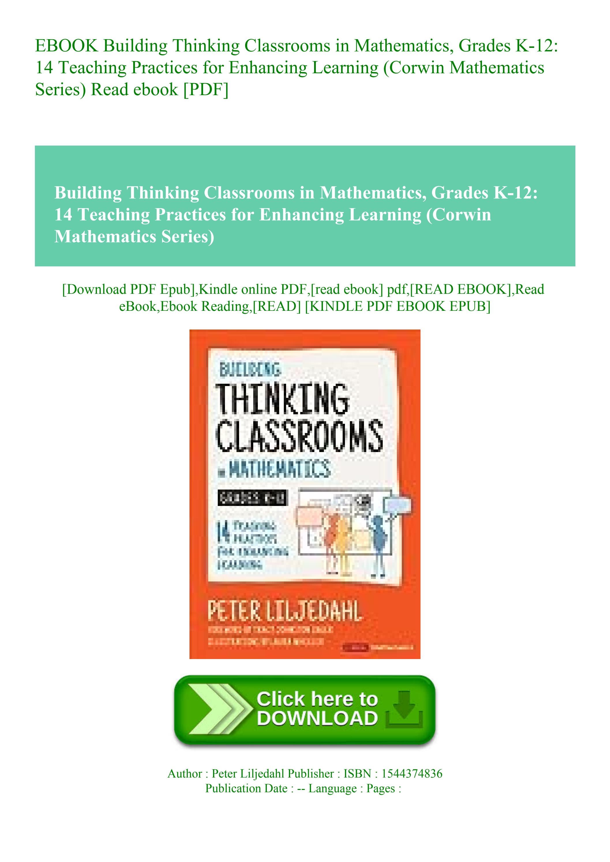 Livre Building Thinking Classrooms In Mathematics - 14 Pratiques Pour Enseigner Les Maths (Niveaux K-12)