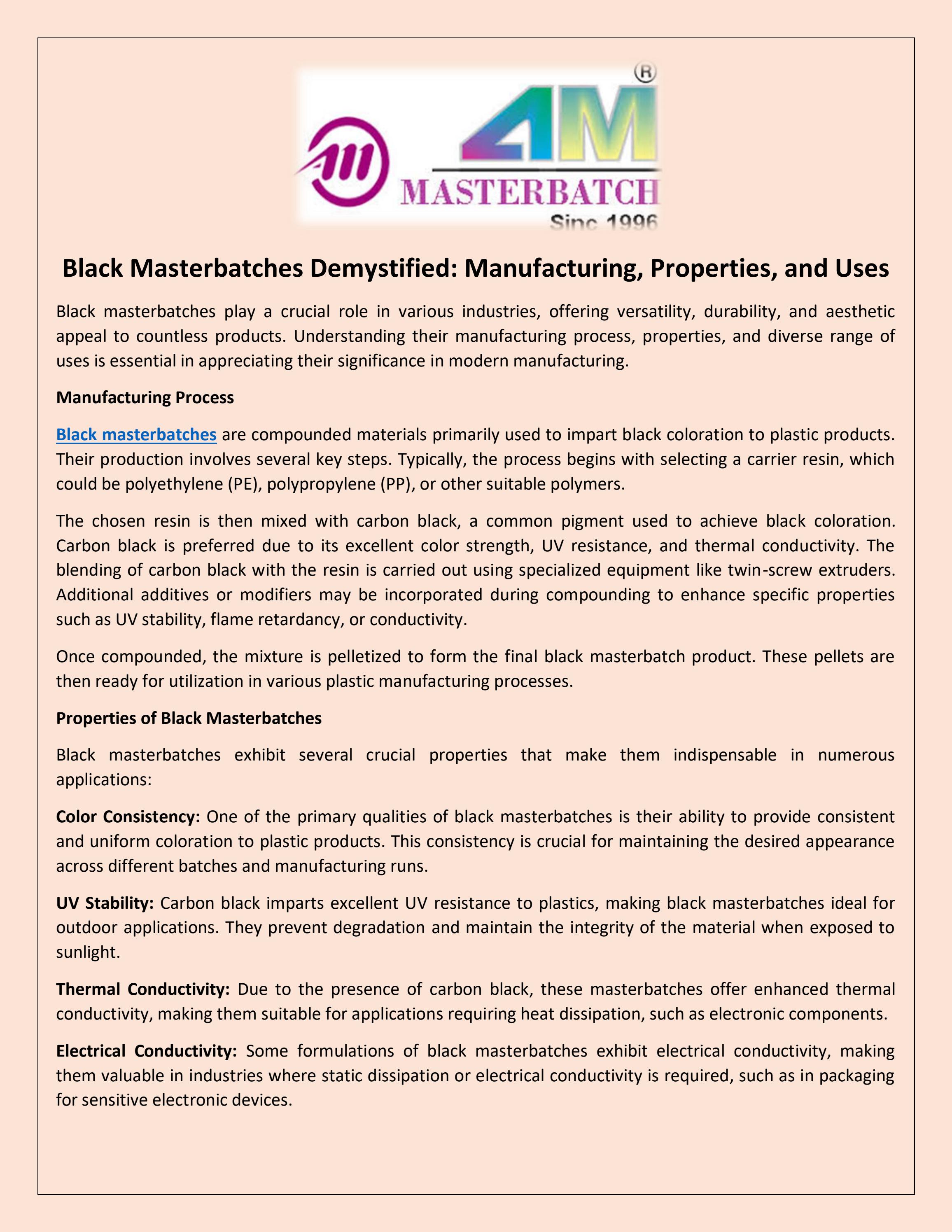 Black Masterbatches Demystified Manufacturing, Properties, and Uses by ...