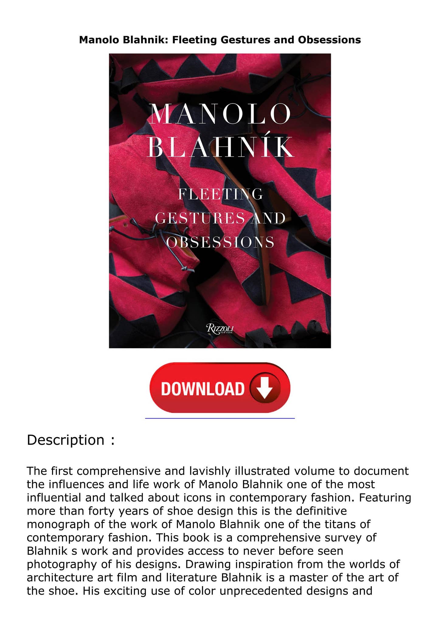マノロ・ブラニクFleeting Gestures and Obsessions Amazon | Manolo Blahnik: Fleeting Gestures and Obsessions