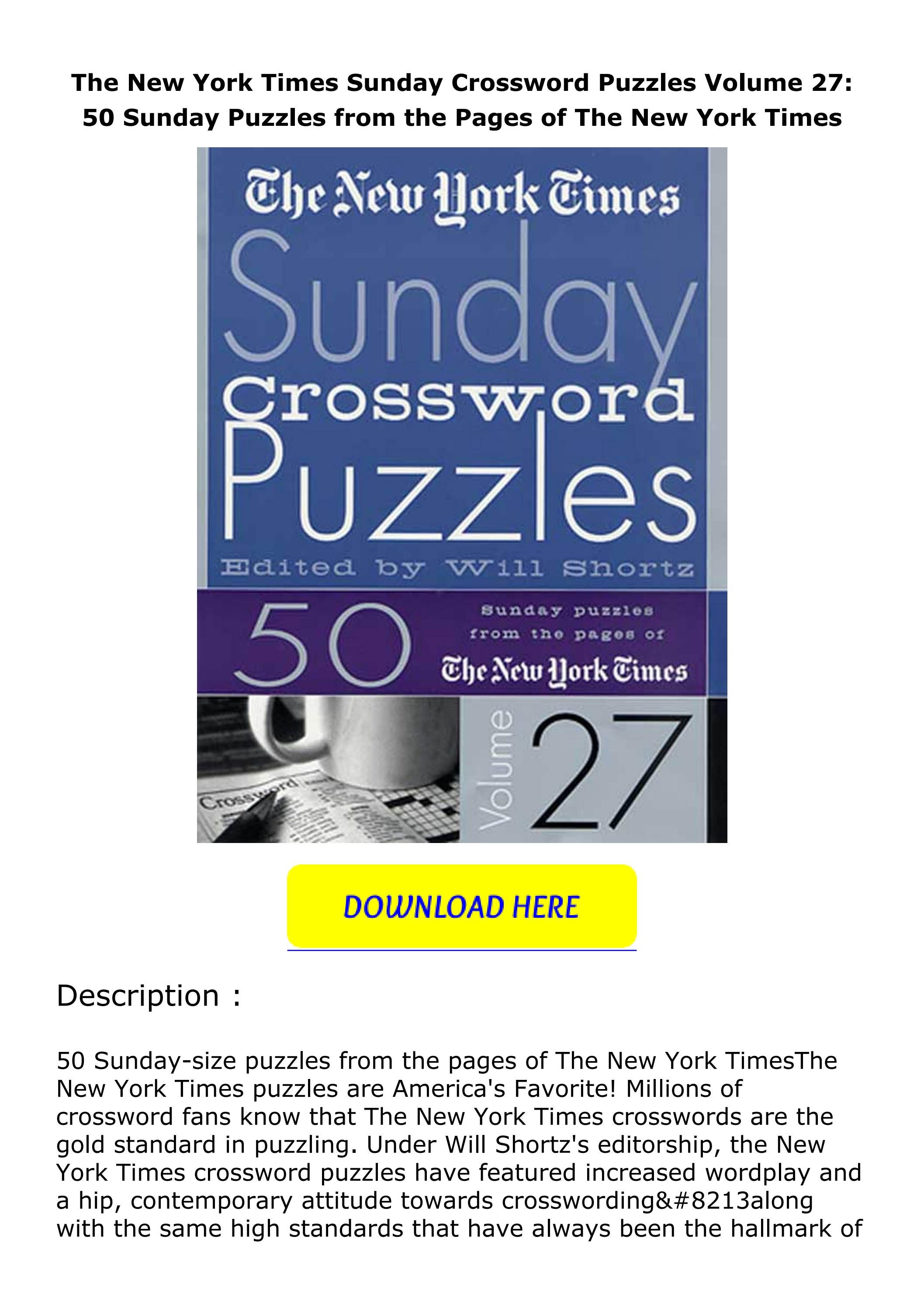 ️READ ️Online The New York Times Sunday Crossword Puzzles Volume 27: 50 ...