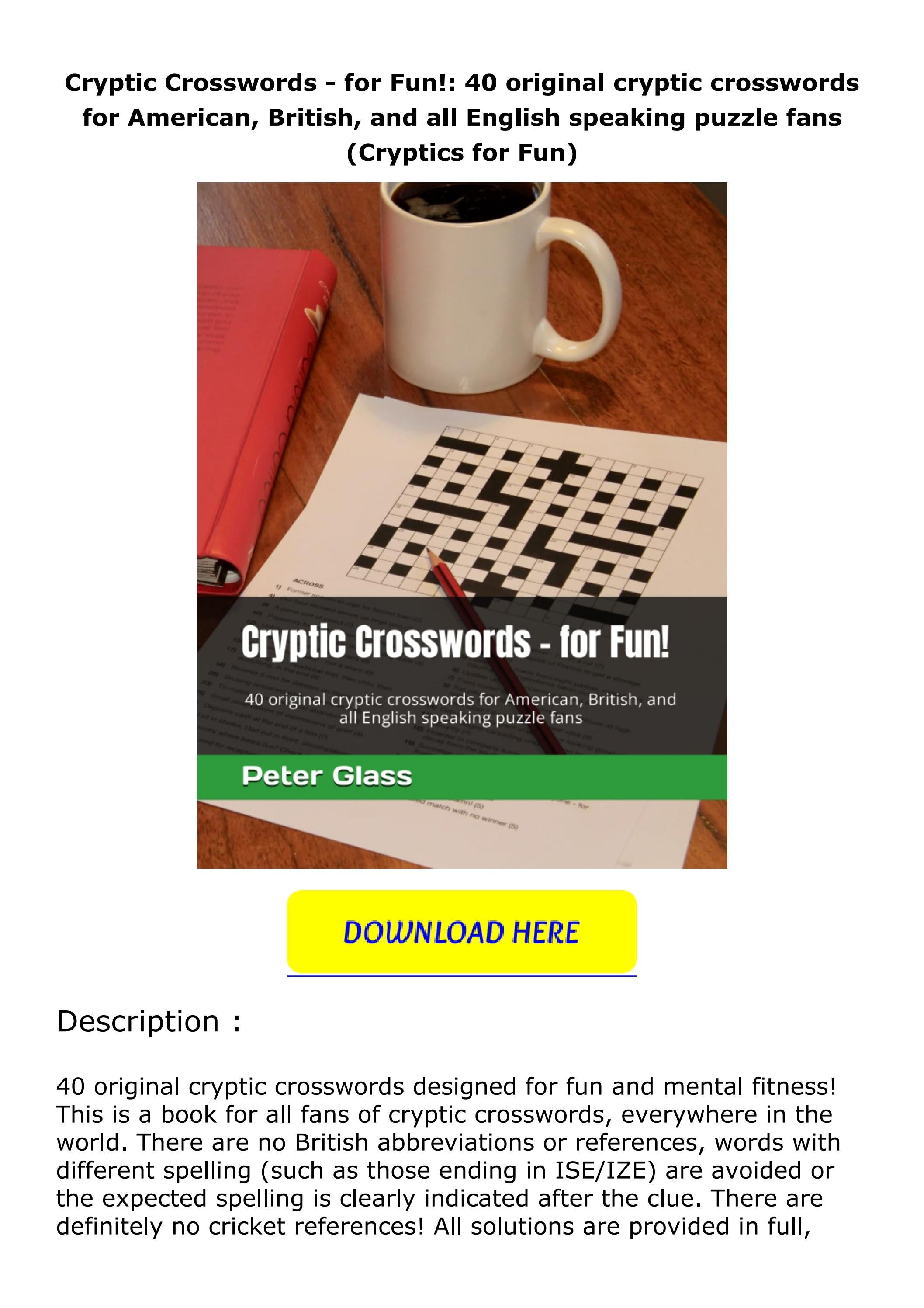 [PDF] ️Download ⚡️ Cryptic Crosswords for Fun! 40 original cryptic