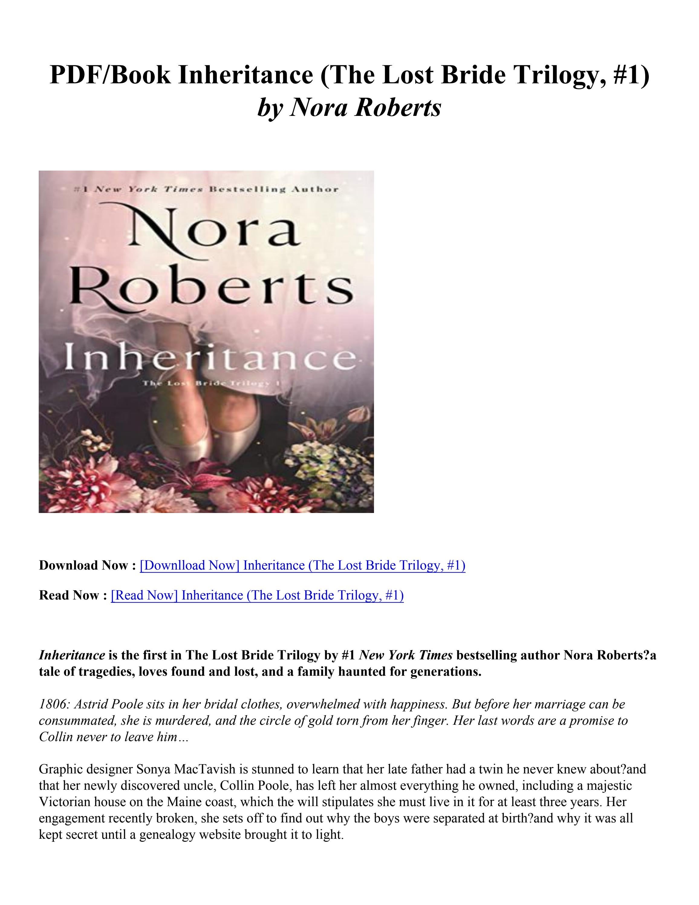 (PDF) Download Inheritance (The Lost Bride Trilogy, 1) By Nora