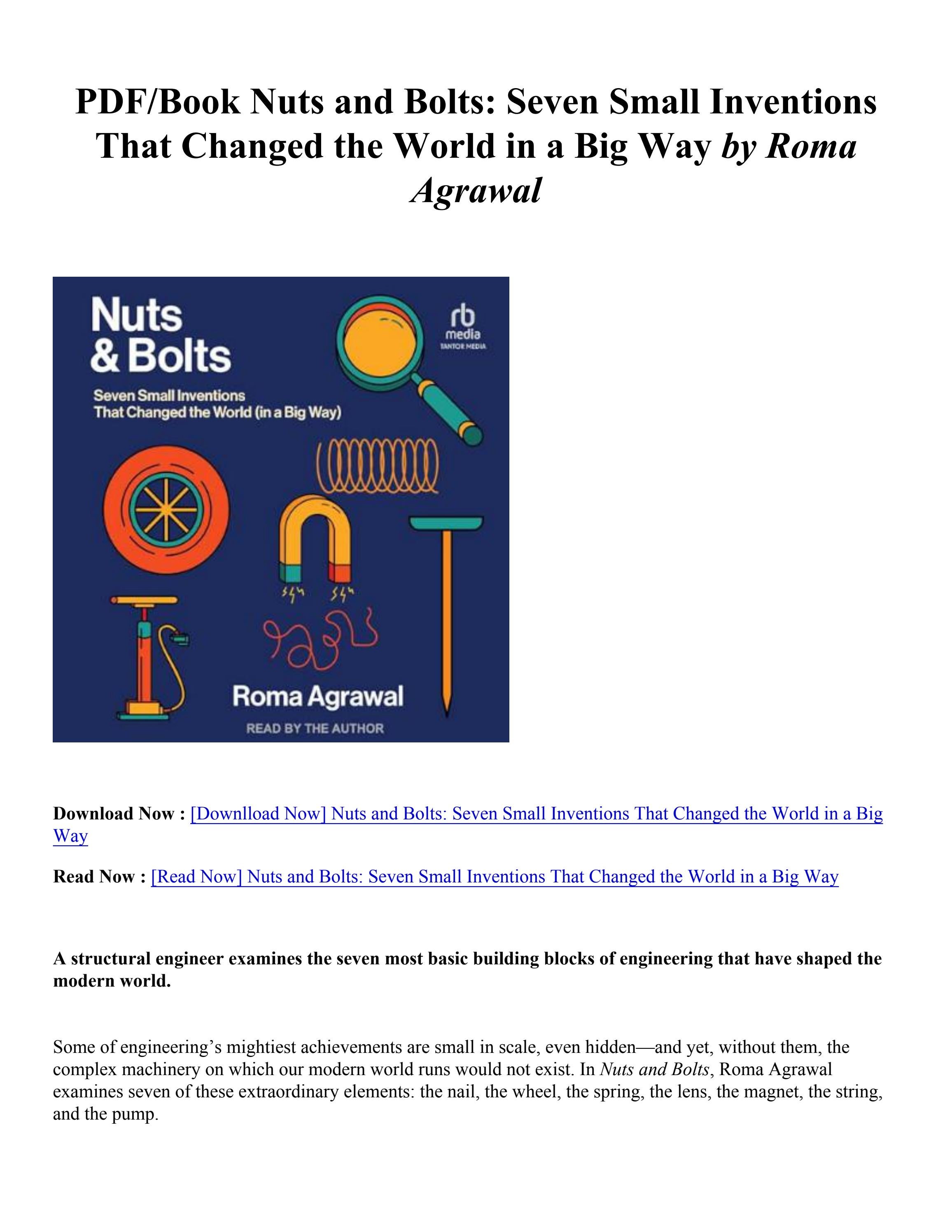 (PDF Download) Nuts and Bolts Seven Small Inventions That Changed the World in a Big Way By