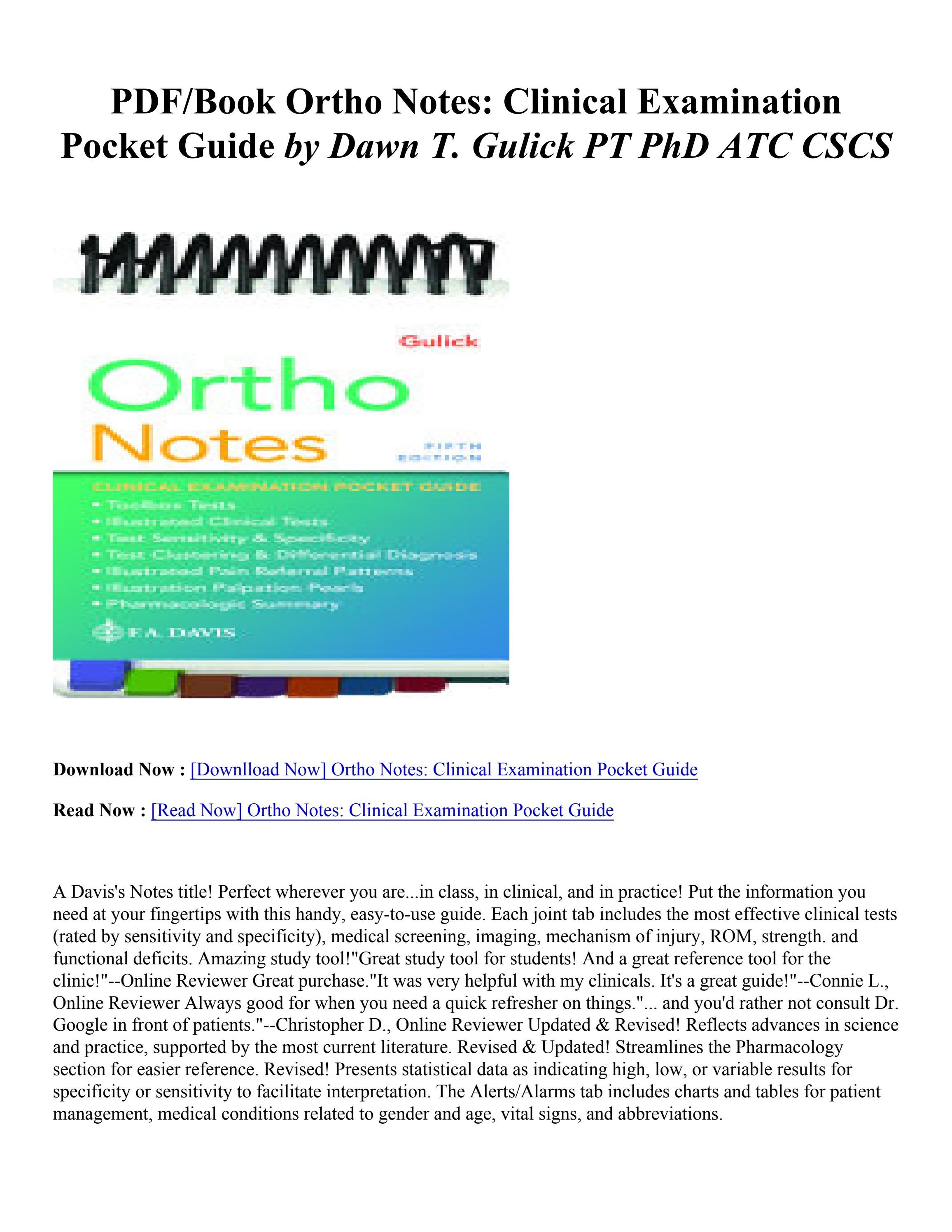 [PDF Download] Ortho Notes Clinical Examination Pocket Guide By Dawn T