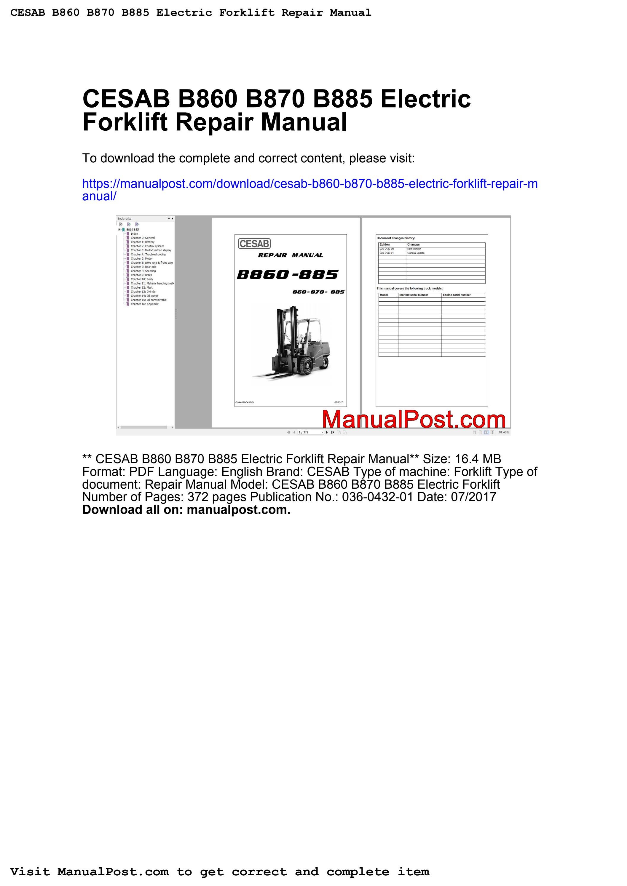 Cesab b860 b870 b885 electric forklift repair manual by anna.lerner290