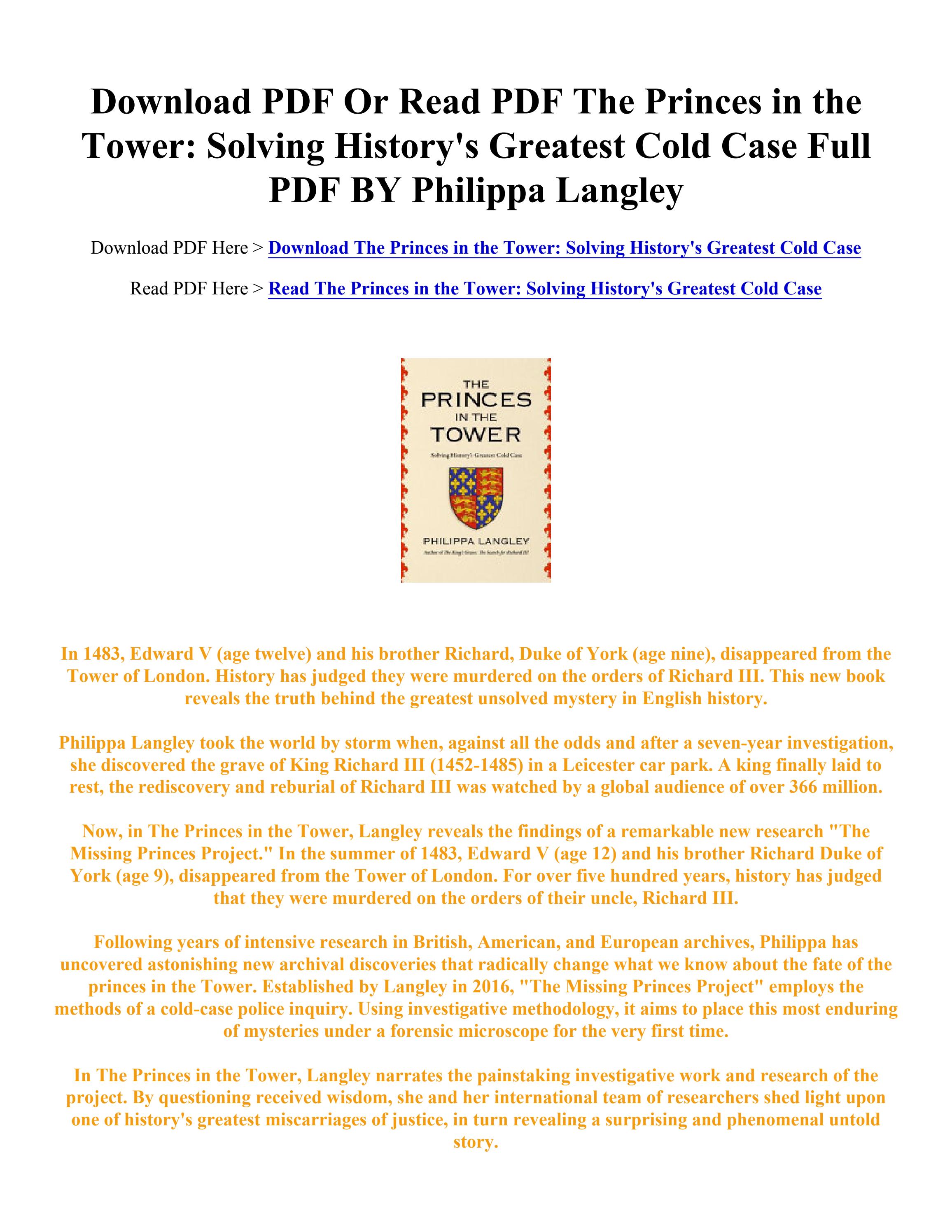 [PDF] Download The Princes in the Tower Solving History's Greatest