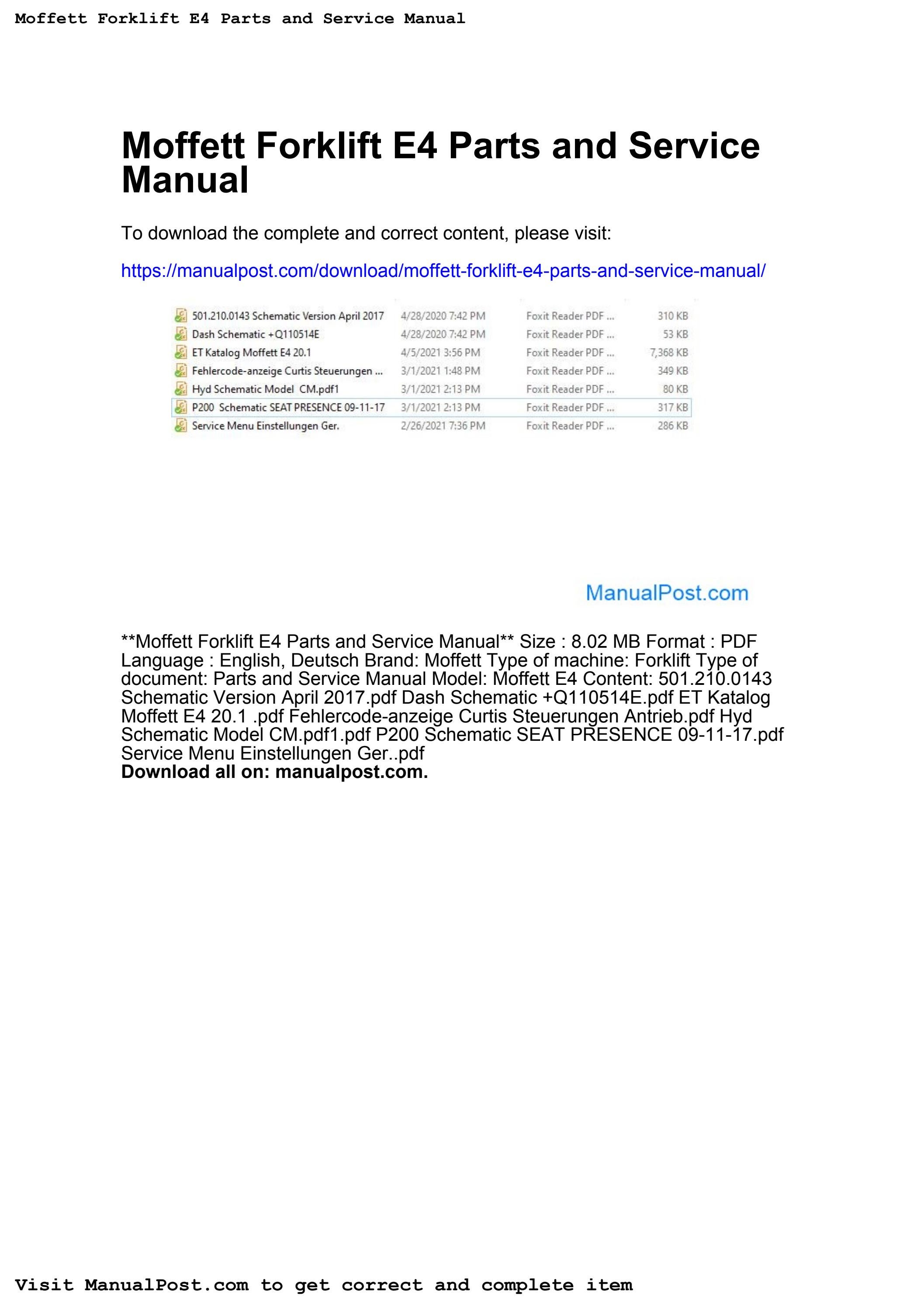 Moffett forklift e4 parts and service manual by zelda.brewer146 Issuu
