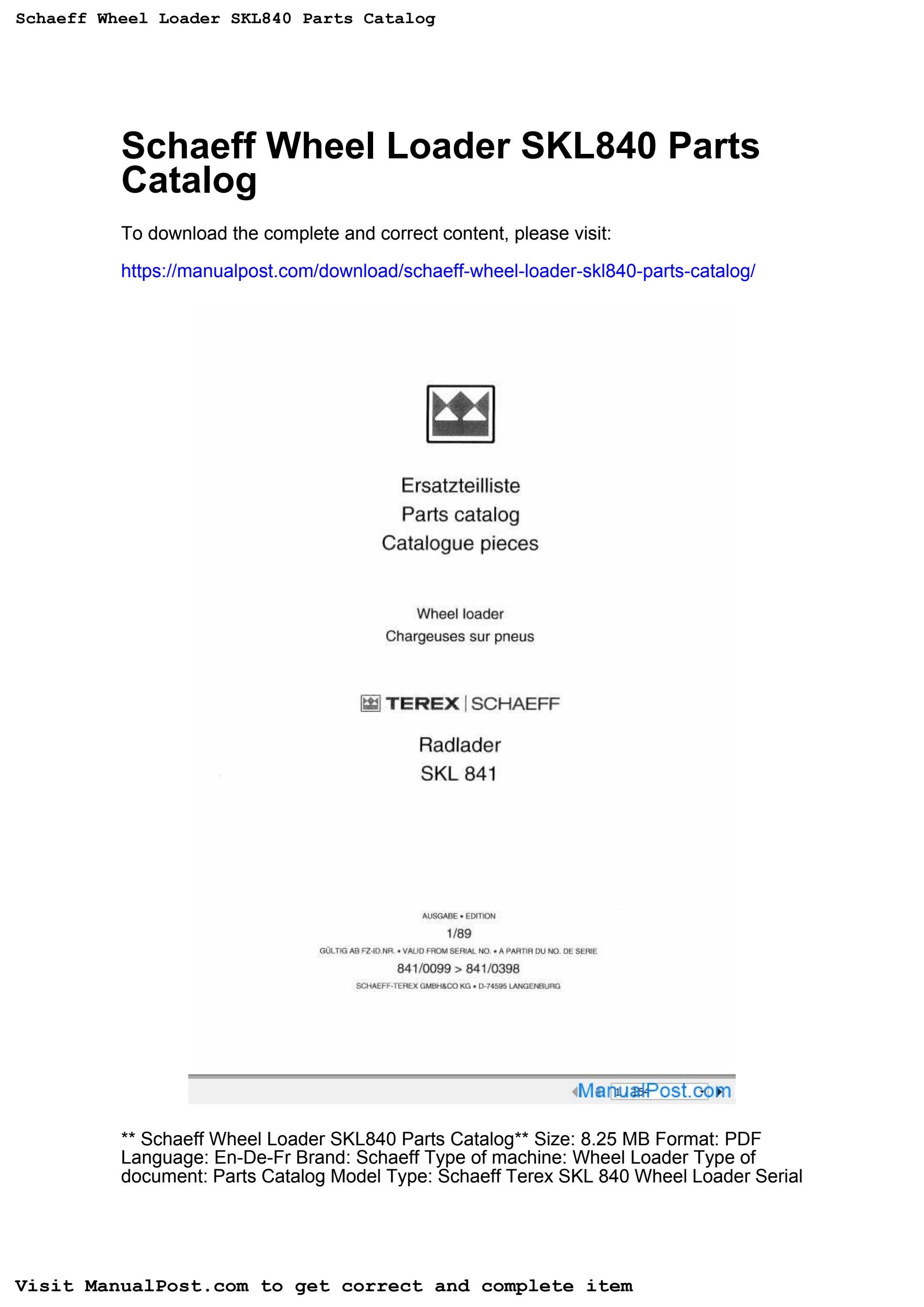 Schaeff wheel loader skl840 parts catalog by vivian.cargill718 Issuu