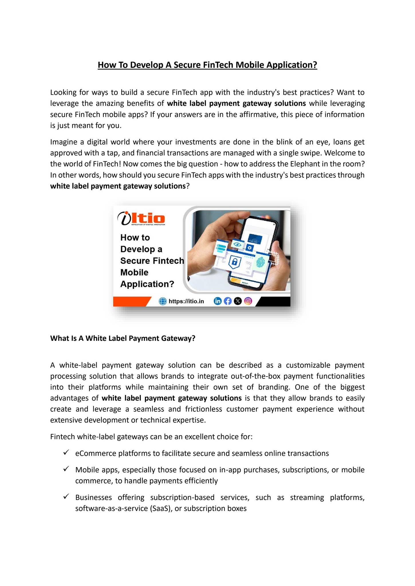 How to develop a secure Fintech Mobile Application? by ITIO INNOVEX PVT ...