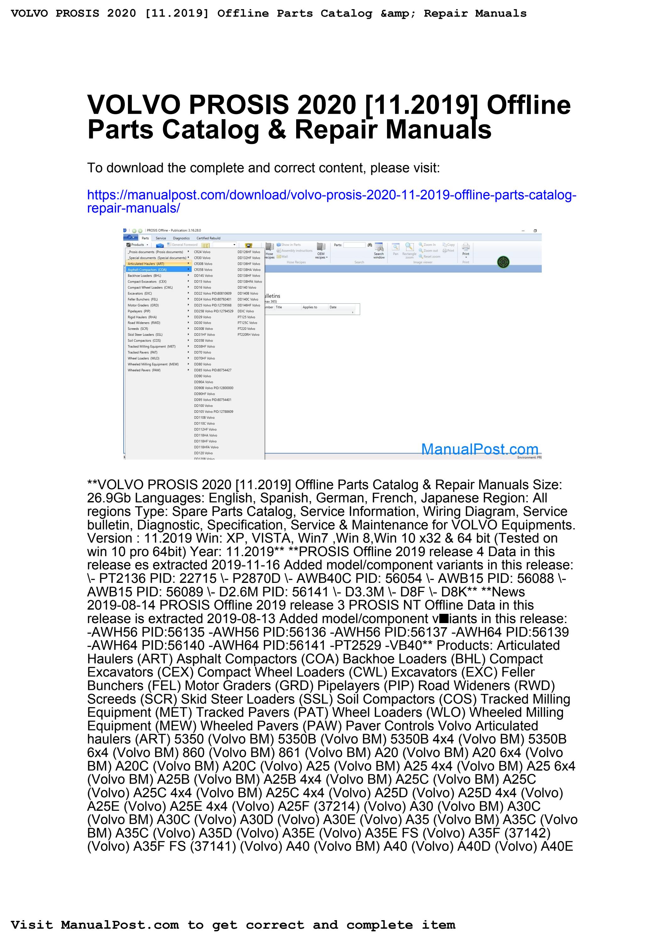 Volvo prosis 2020 11 2019 offline parts catalog repair manuals by joe
