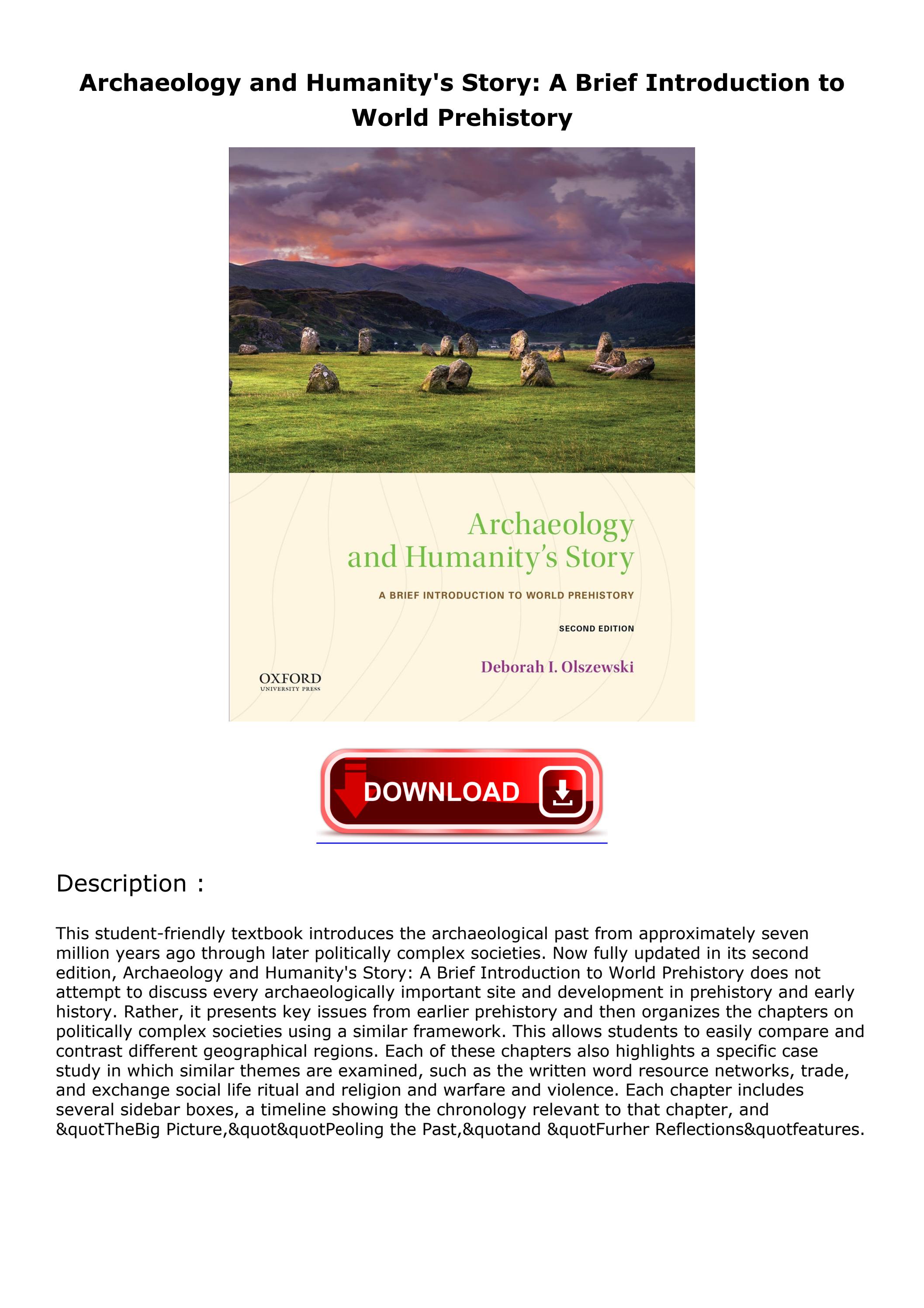 Read ebook [PDF] Archaeology and Humanity's Story A Brief Introduct by