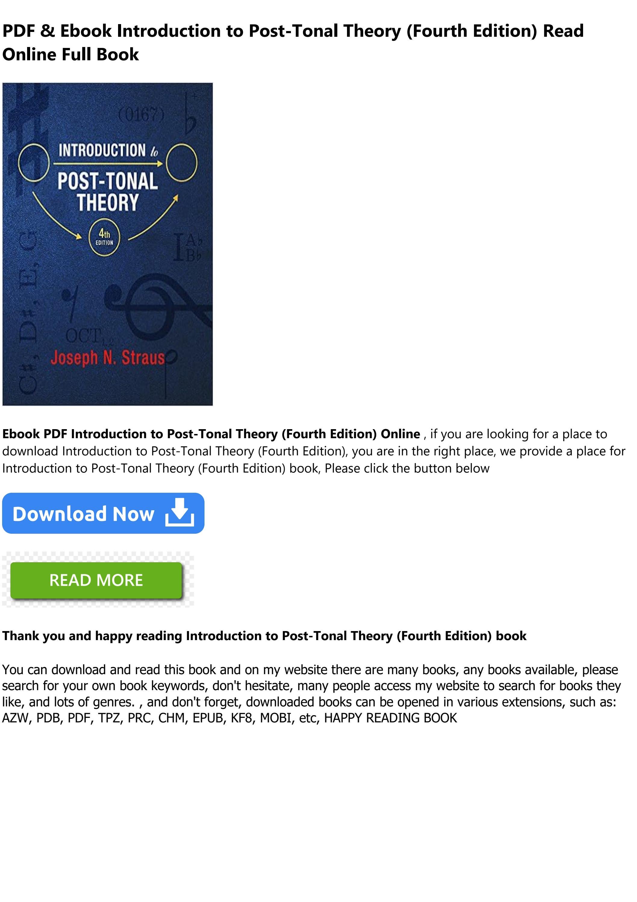 ^DOWNLOAD E.B.O.O.K. Introduction to PostTonal Theory (Fourth Edition