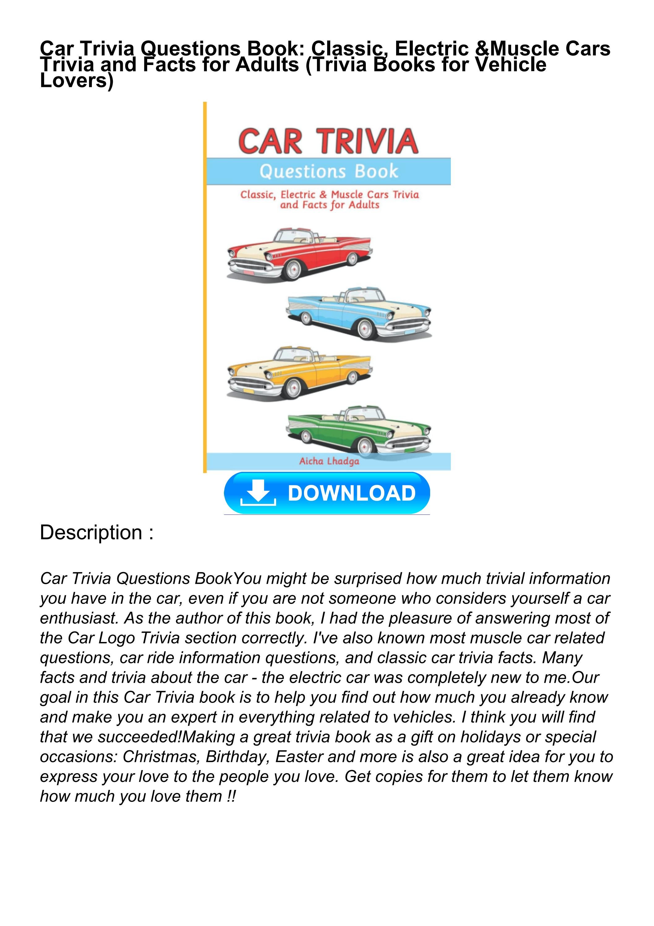 ⚡PDF⚡ Car Trivia Questions Book: Classic, Electric & Muscle Cars Trivia ...