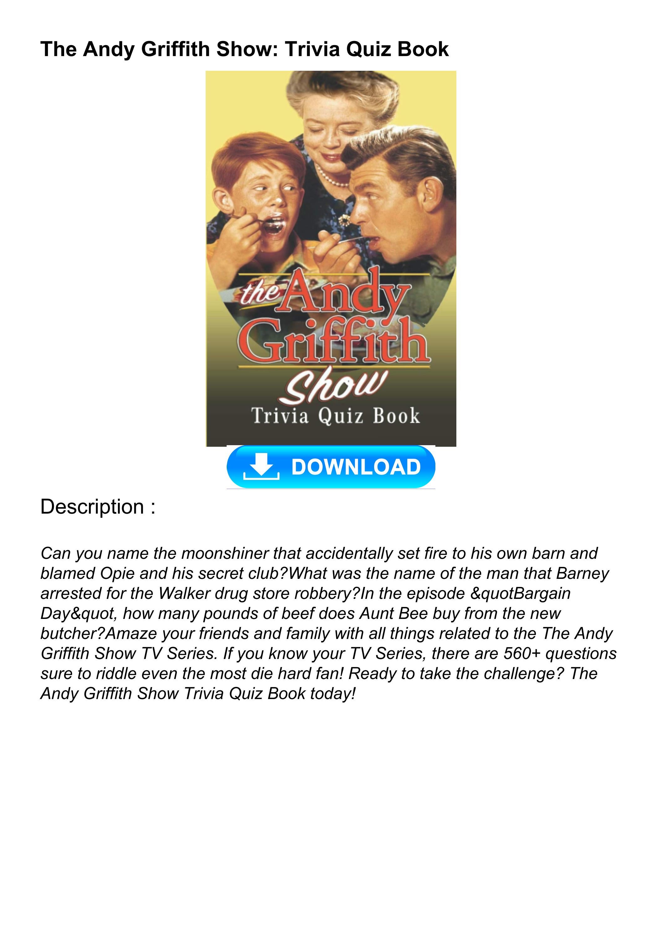[PDF] Online The Andy Griffith Show: Trivia Quiz Book by wishamdepatxha ...