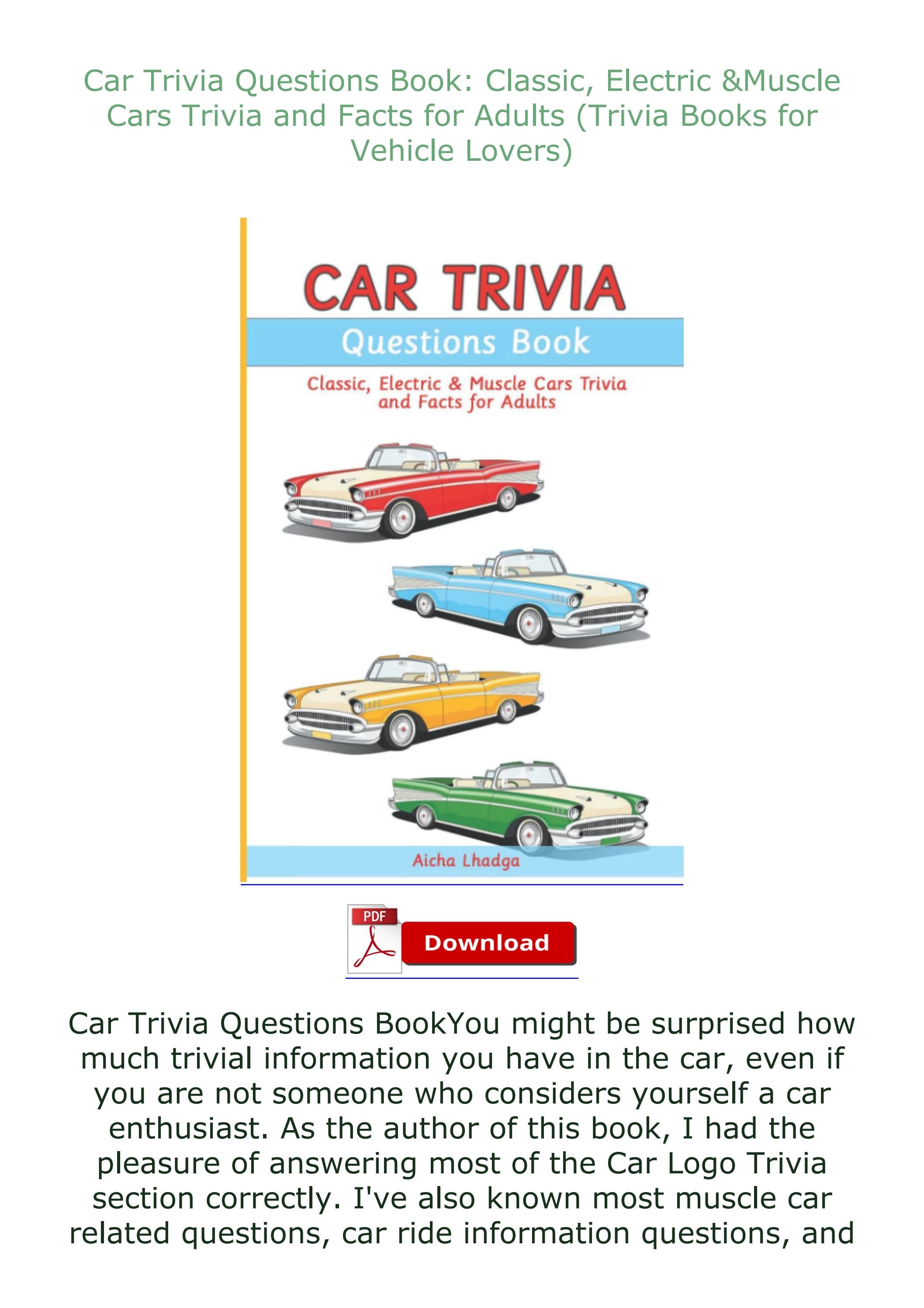 READ (EPUB) Car Trivia Questions Book: Classic, Electric &amp; Muscle Cars ...