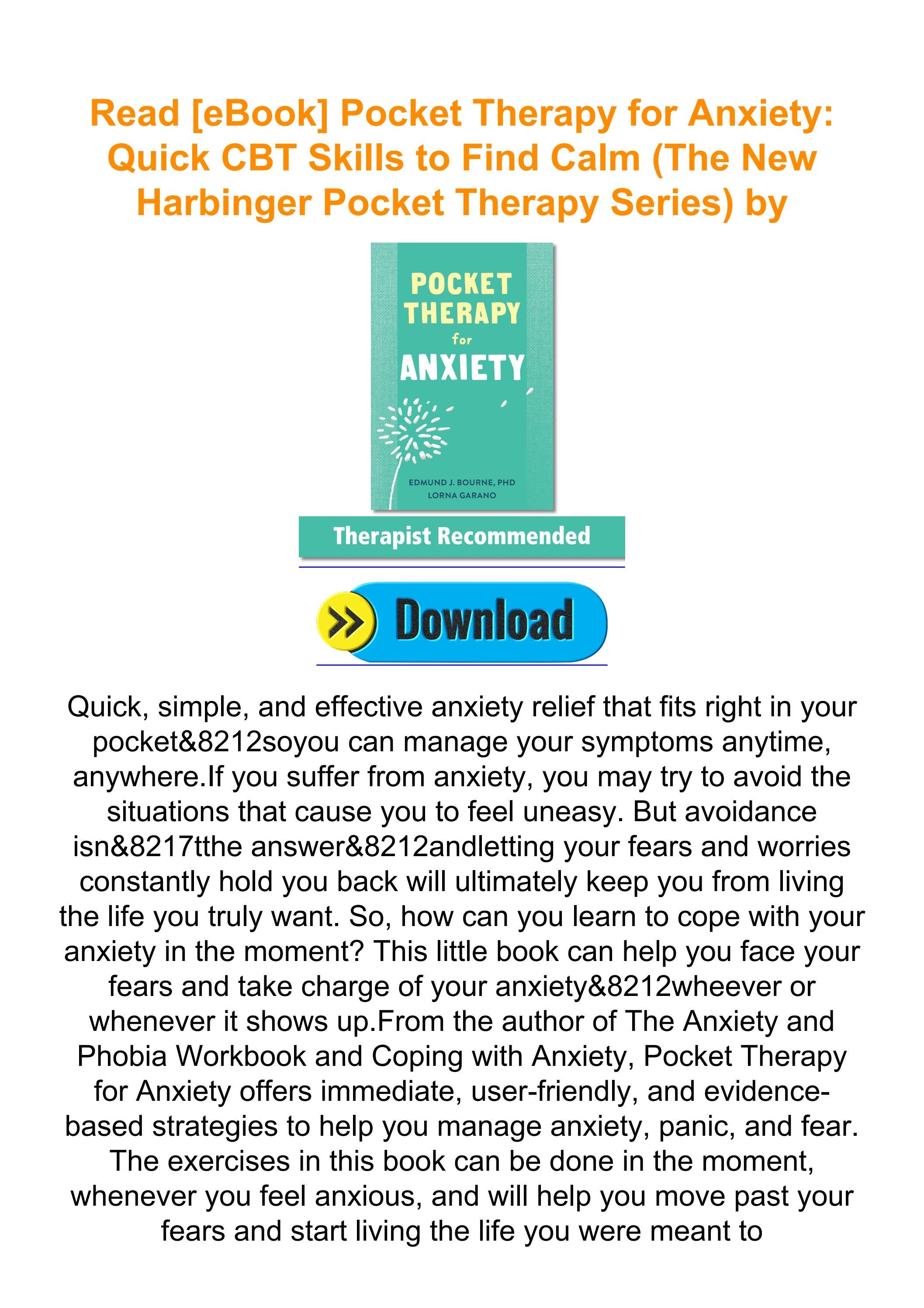 Read [eBook] Pocket Therapy for Anxiety Quick CBT Skills to Find Calm