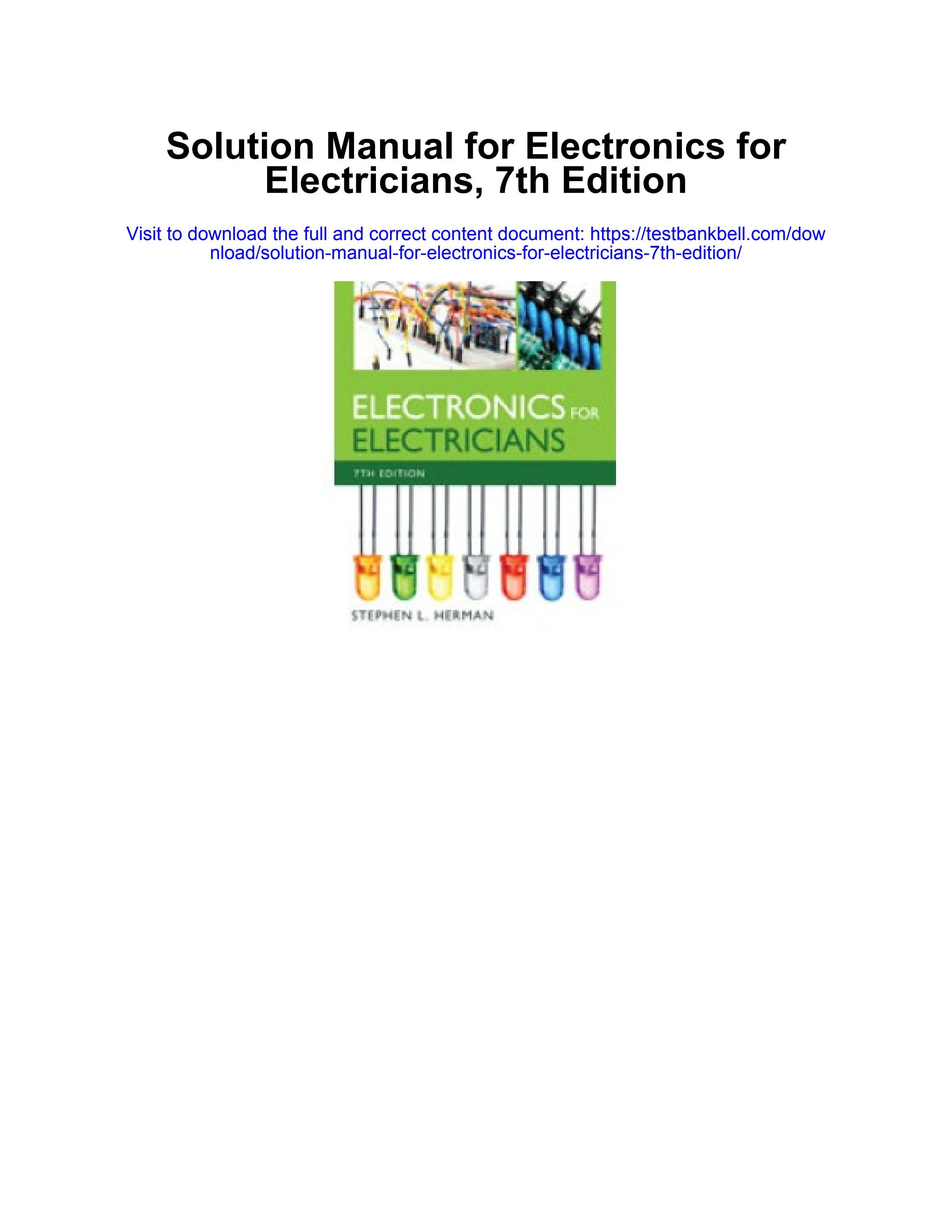 Solution manual for electronics for electricians 7th edition by vickie
