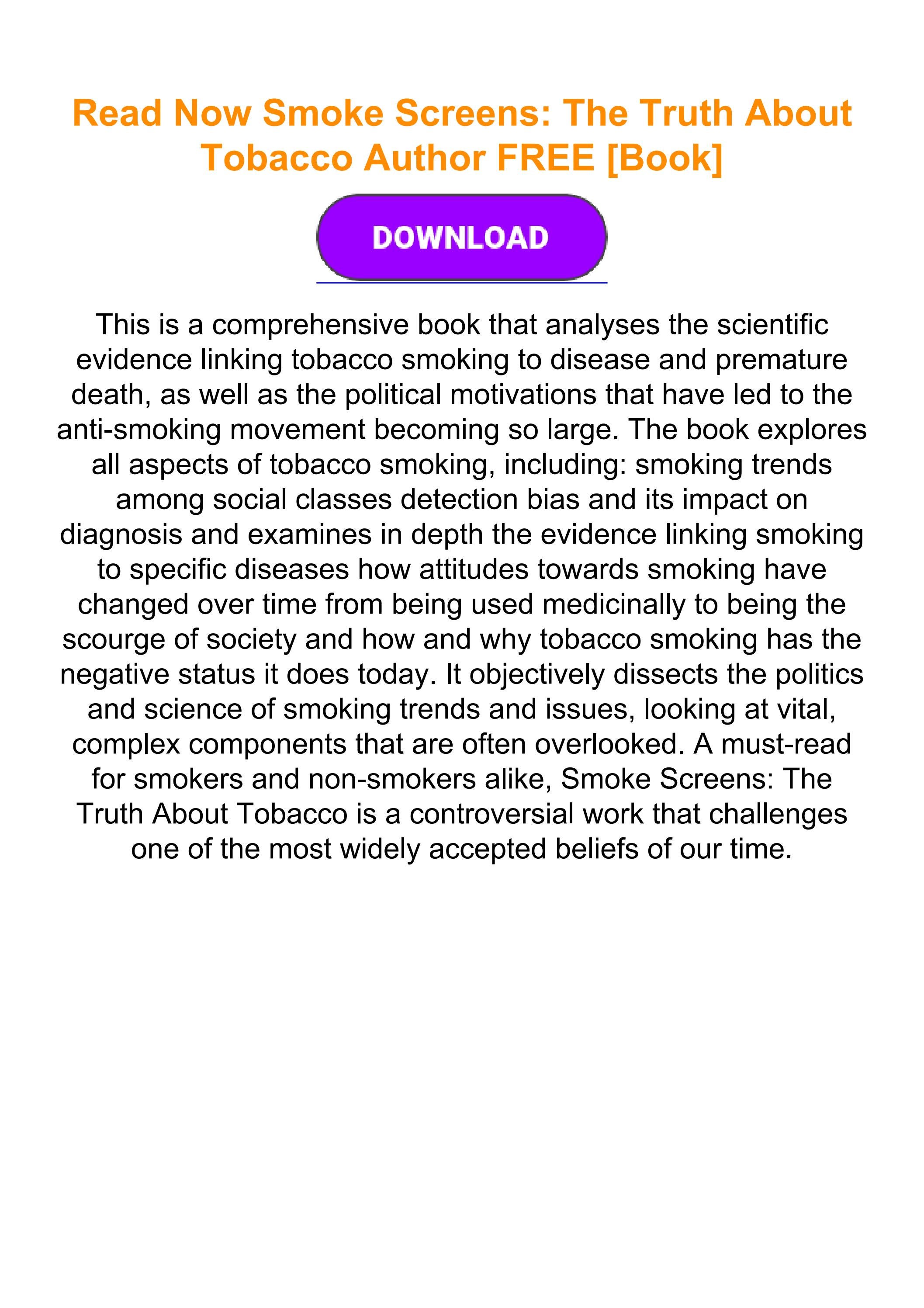 Read Now Smoke Screens: The Truth About Tobacco Author FREE [Book] by