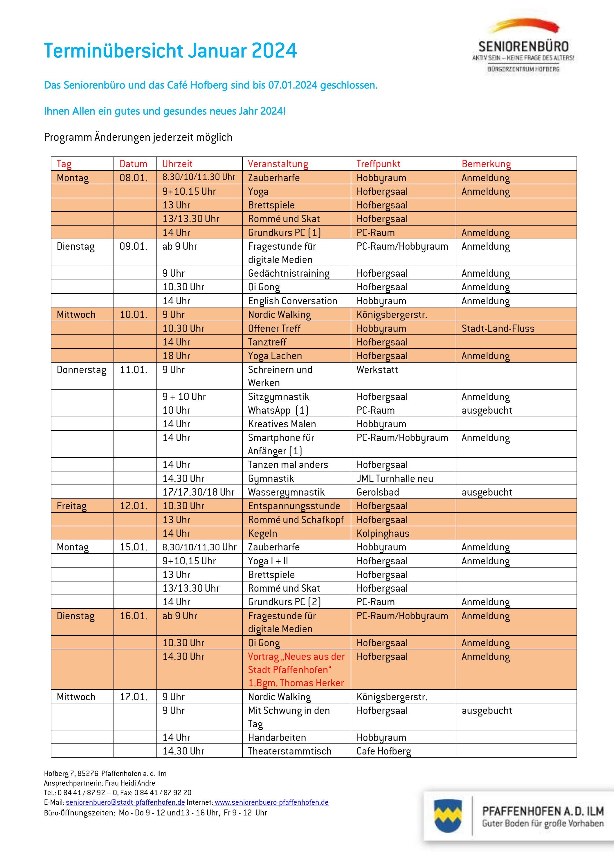 Terminübersicht Seniorenbüro Januar 2024 by Pfaffenhofen a. d. Ilm - Issuu