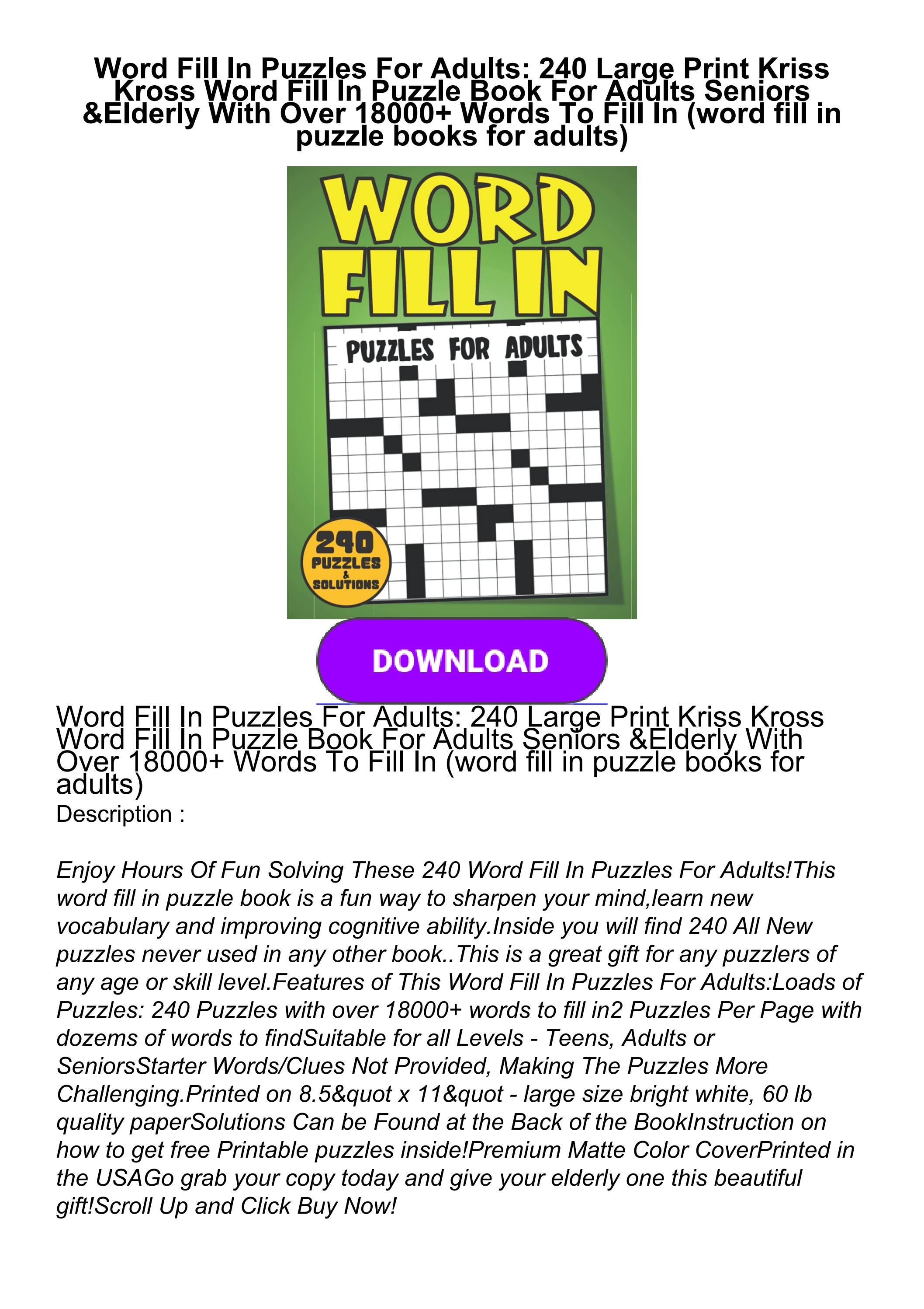 [PDF] Word Fill In Puzzles For Adults: 240 Large Print Kriss Kross Word ...