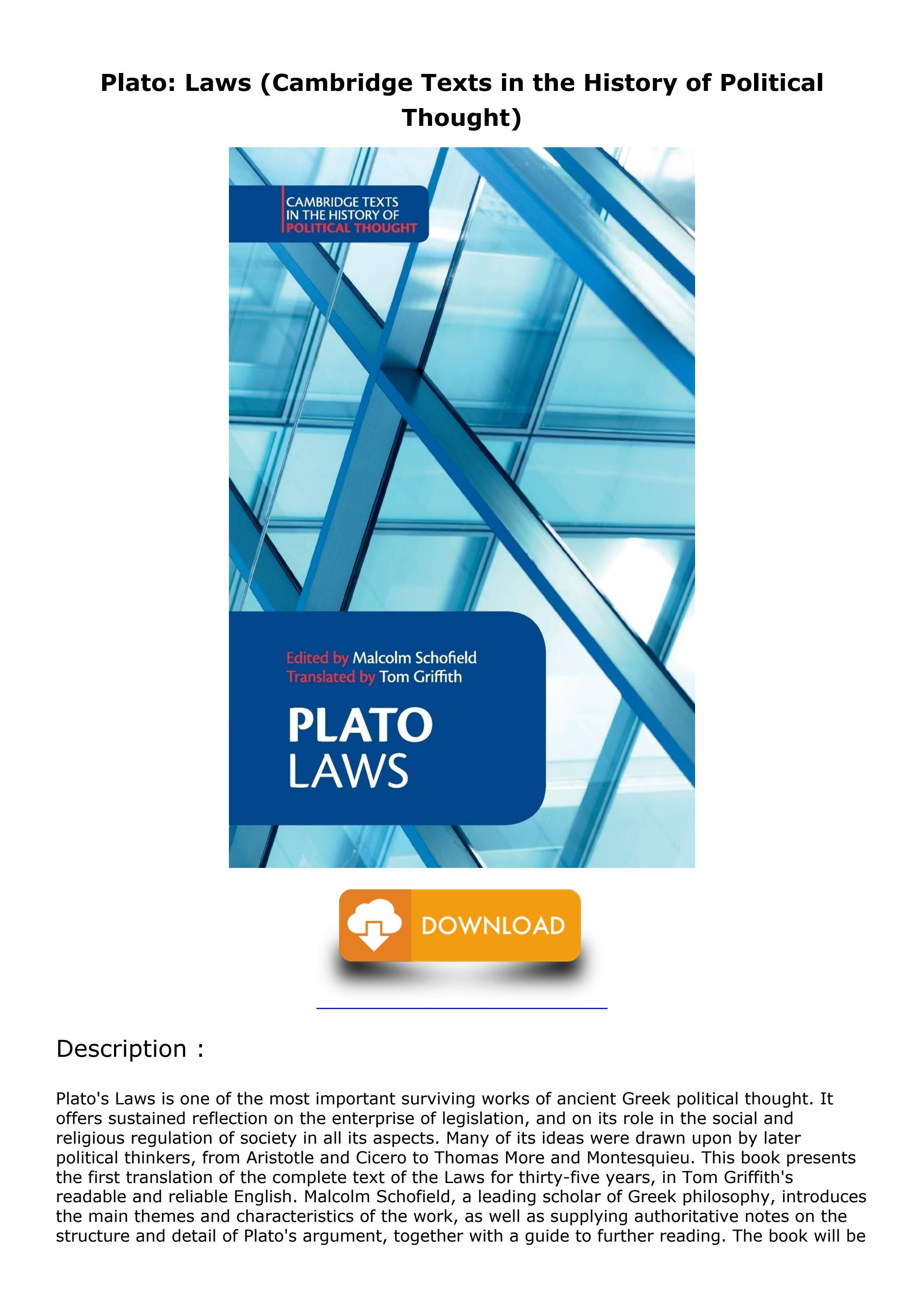 [PDF]⭐ DOWNLOAD EBOOK Plato: Laws (Cambridge Texts in the History of by ...
