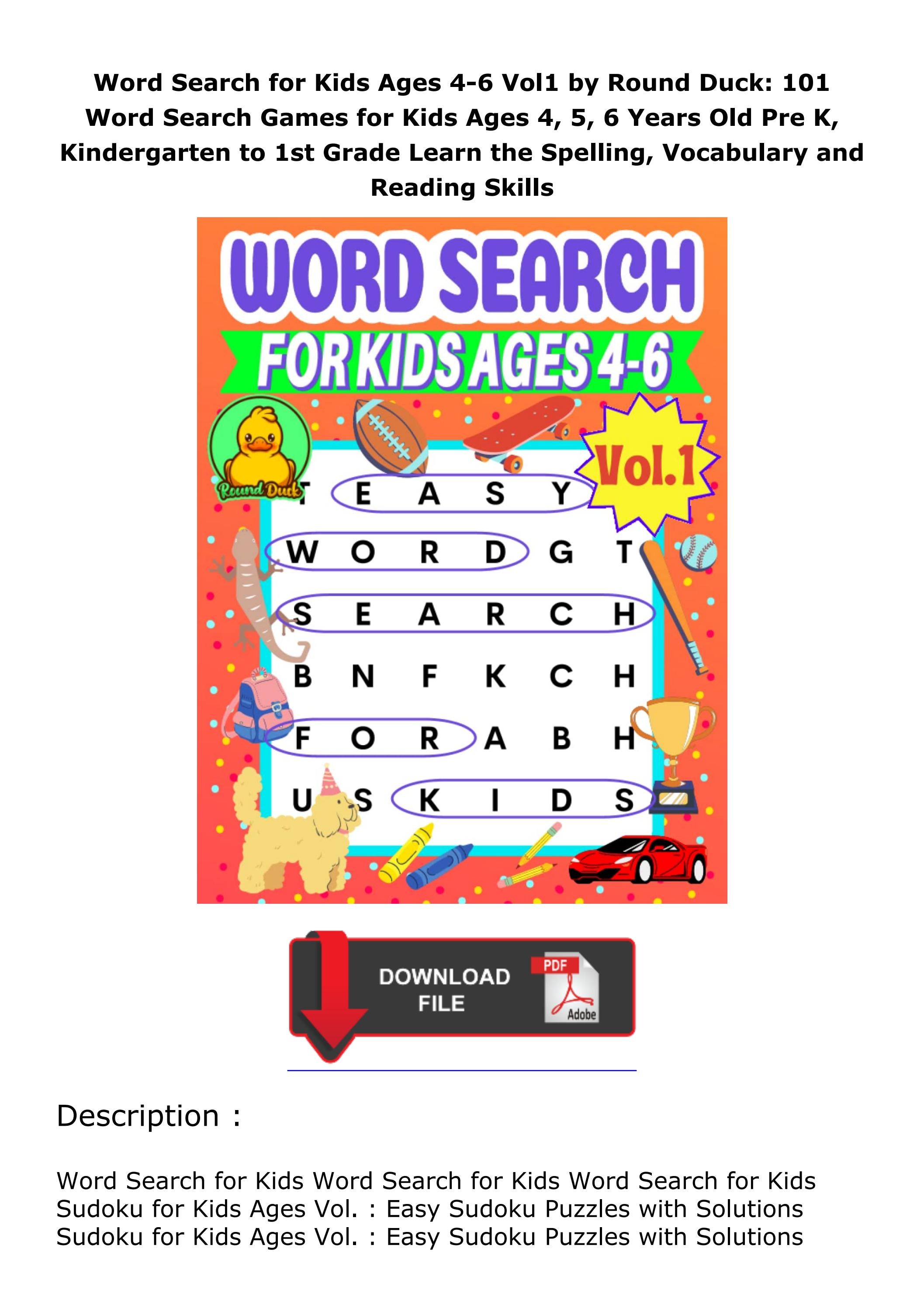 ️download⚡️ book (pdf) Word Search for Kids Ages 4-6 Vol1 by Round Duck ...