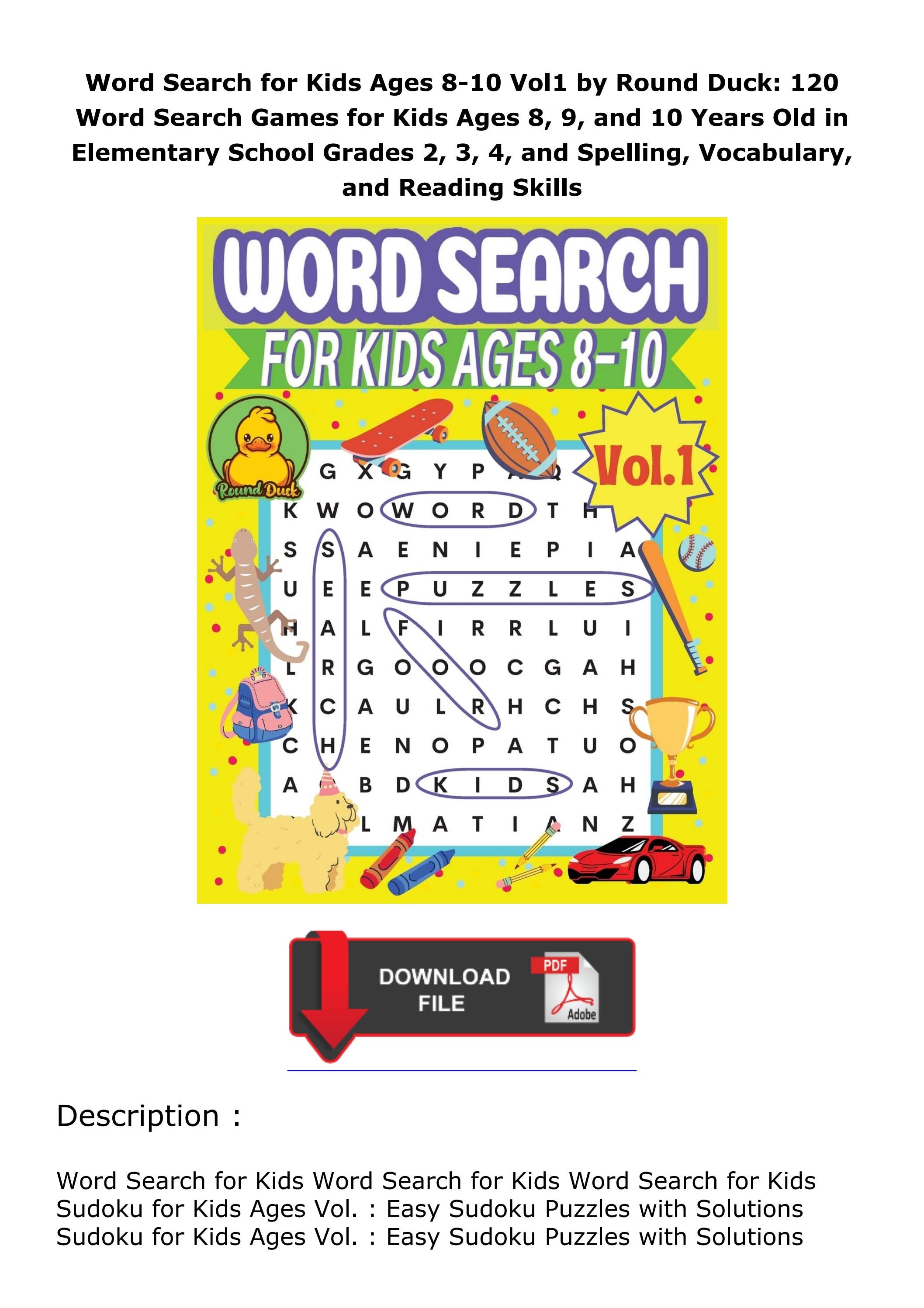 full download️⚡(pdf) Word Search for Kids Ages 8-10 Vol1 by Round Duck ...