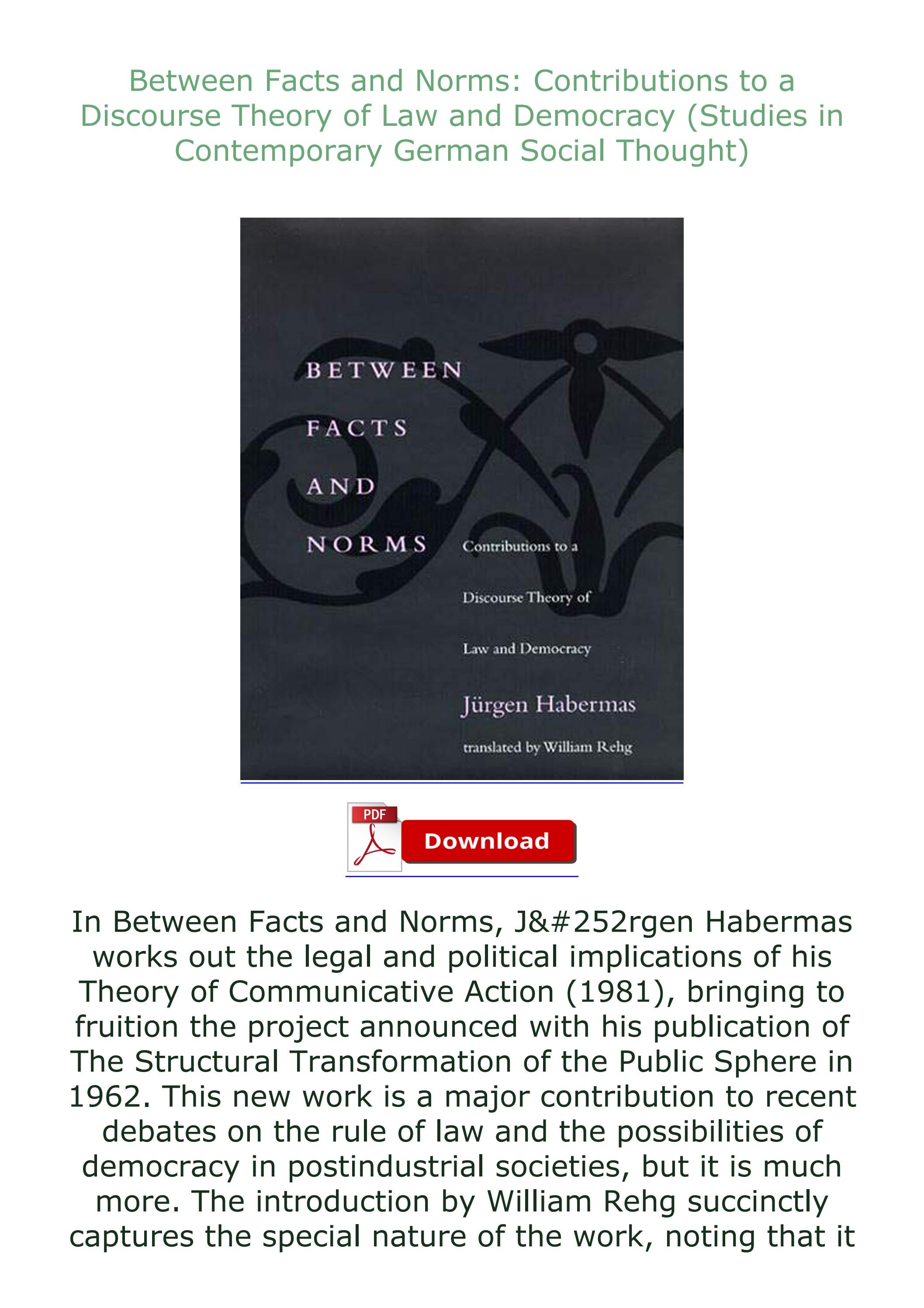 {EPUB} DOWNLOAD Between Facts and Norms Contributions to a Discourse