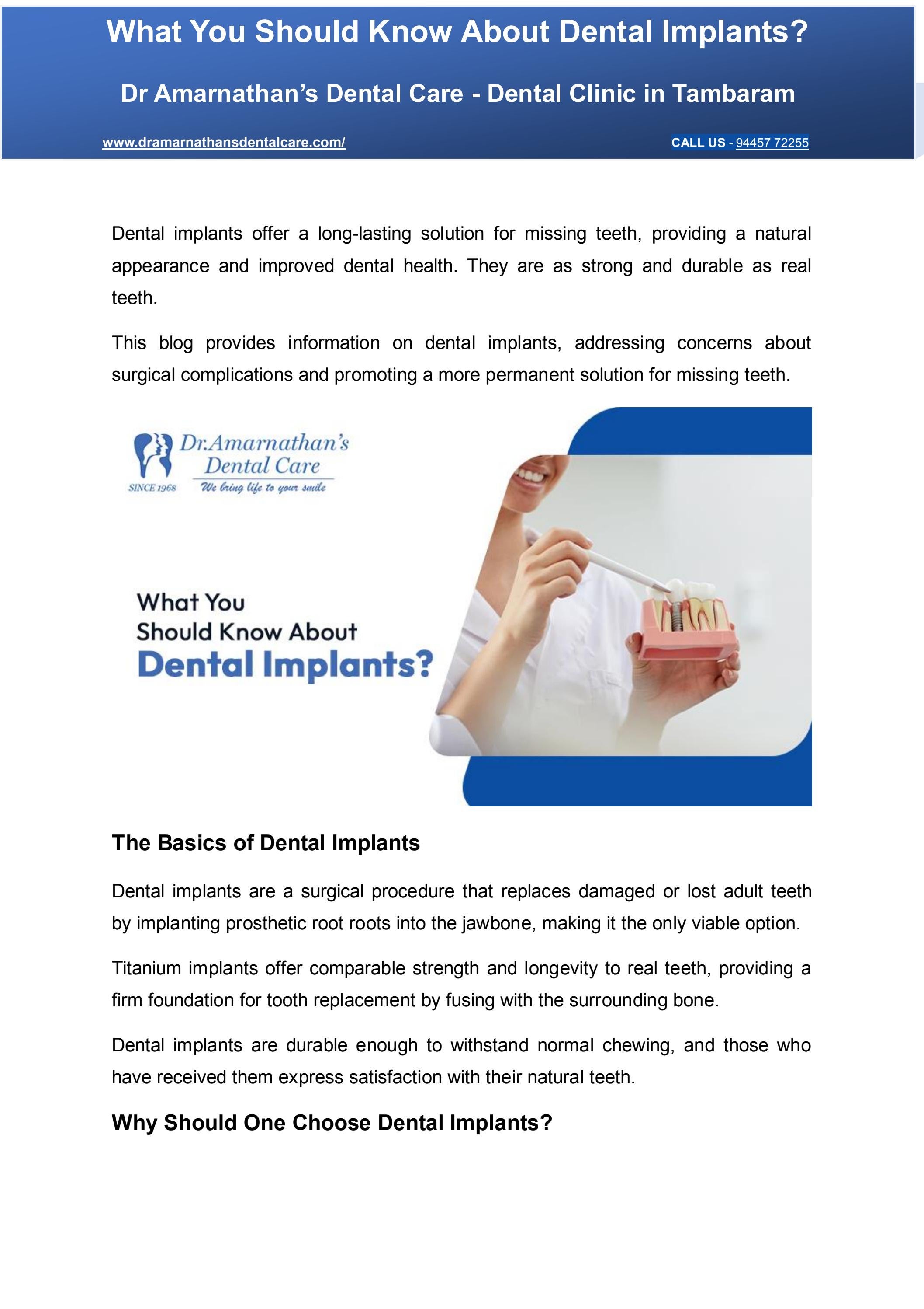 What You Should Know About Dental Implants? Dr Amarnathan’s Dental
