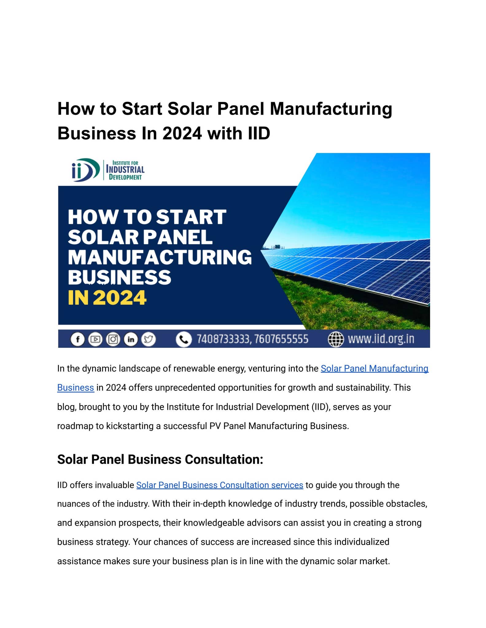 How to Start Solar Panel Manufacturing Business In 2024 with IID by ...