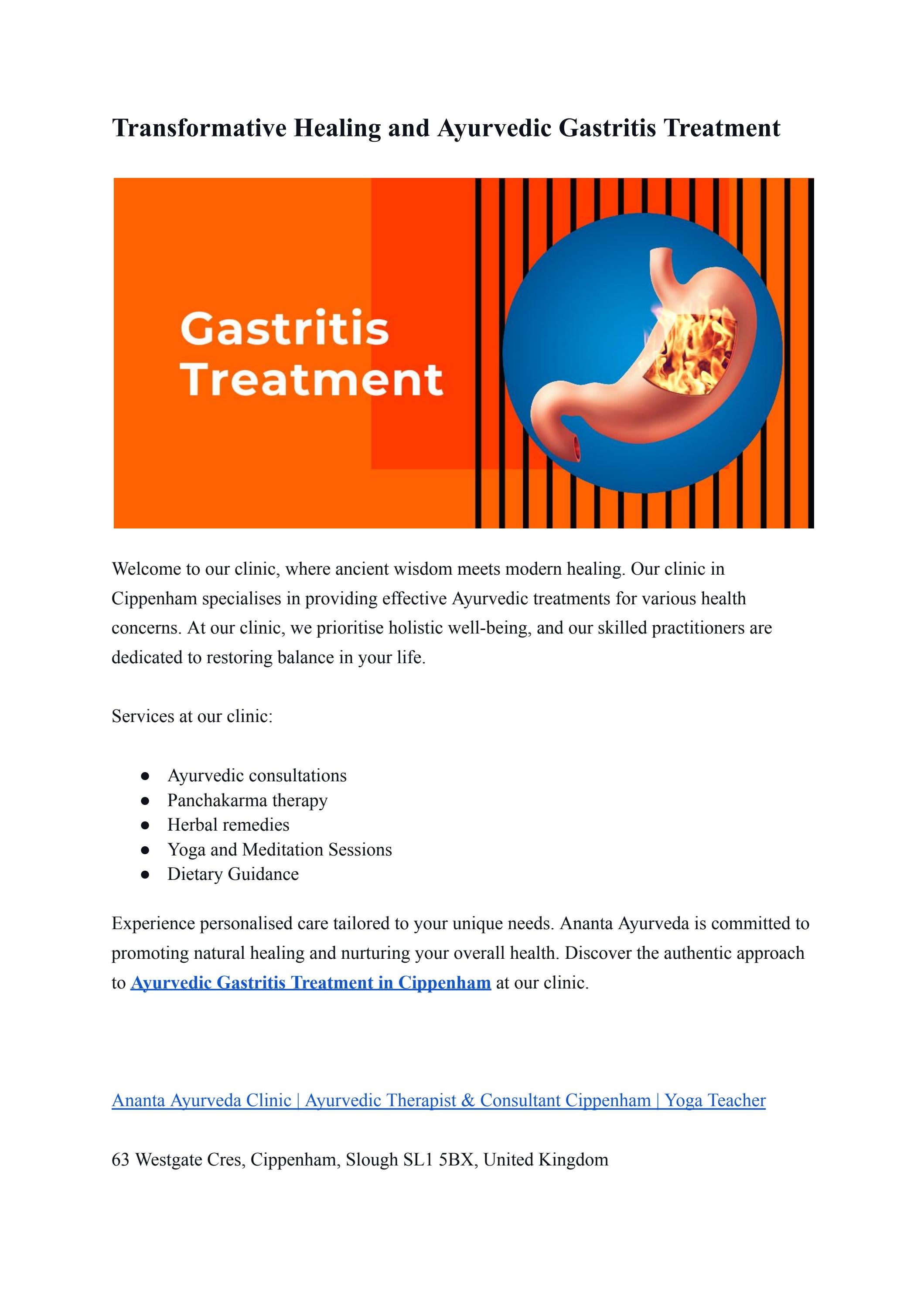 Transformative Healing and Ayurvedic Gastritis Treatment by Ananta