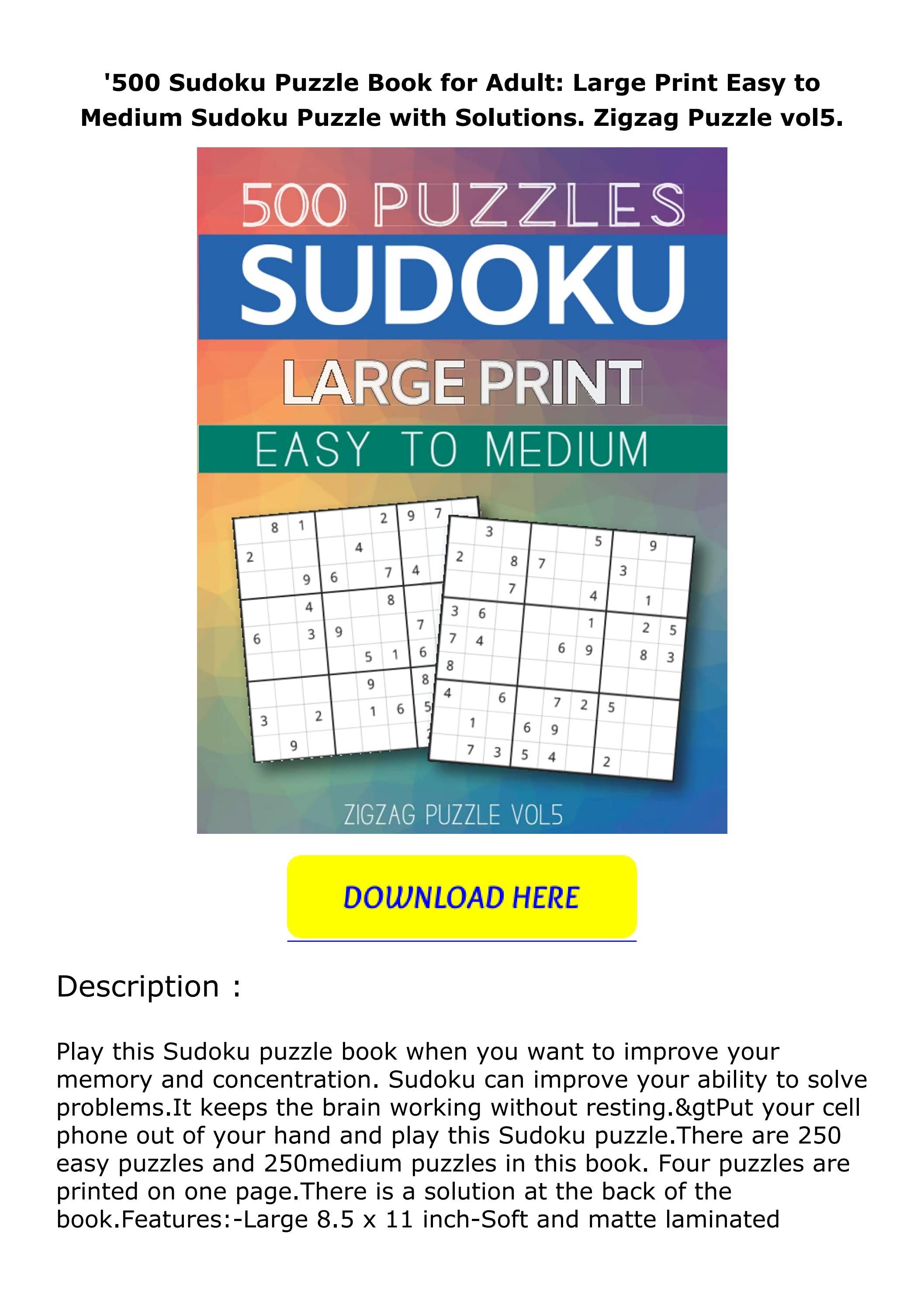 Download ⚡️(PDF) ️ '500 Sudoku Puzzle Book for Adult: Large Print Easy ...