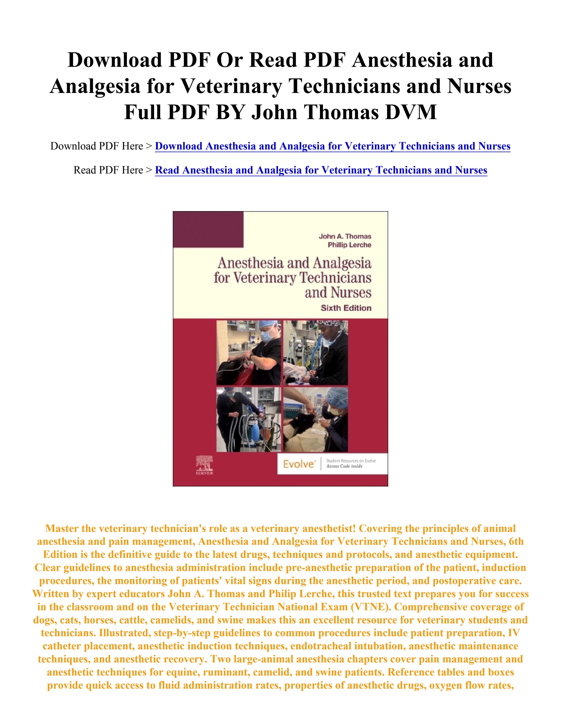 (PDF) Download Anesthesia and Analgesia for Veterinary Technicians and