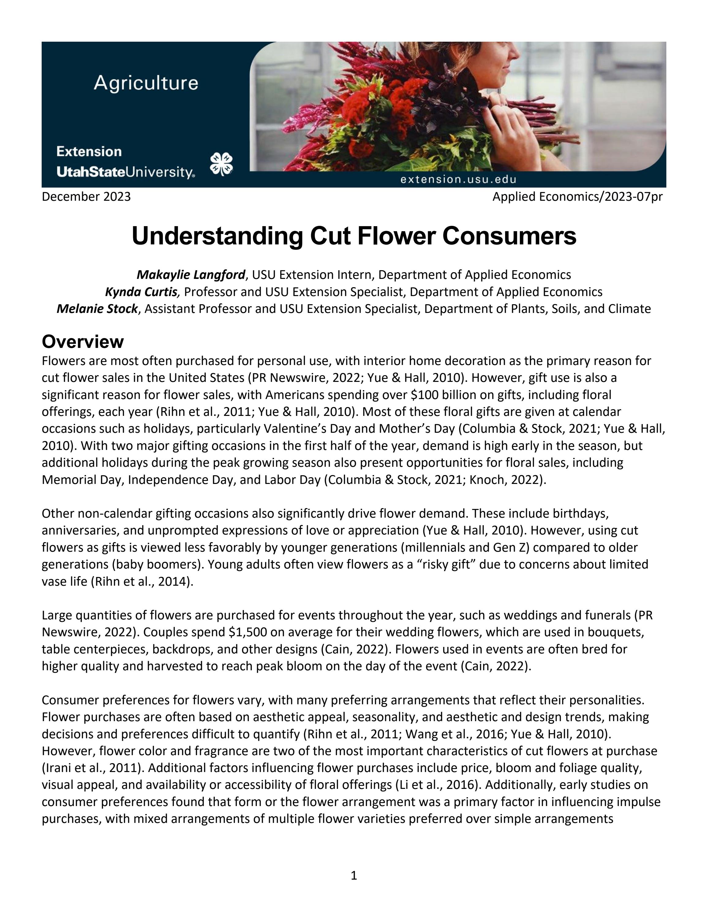 Understanding Cut Flower Consumers by Utah State University Extension