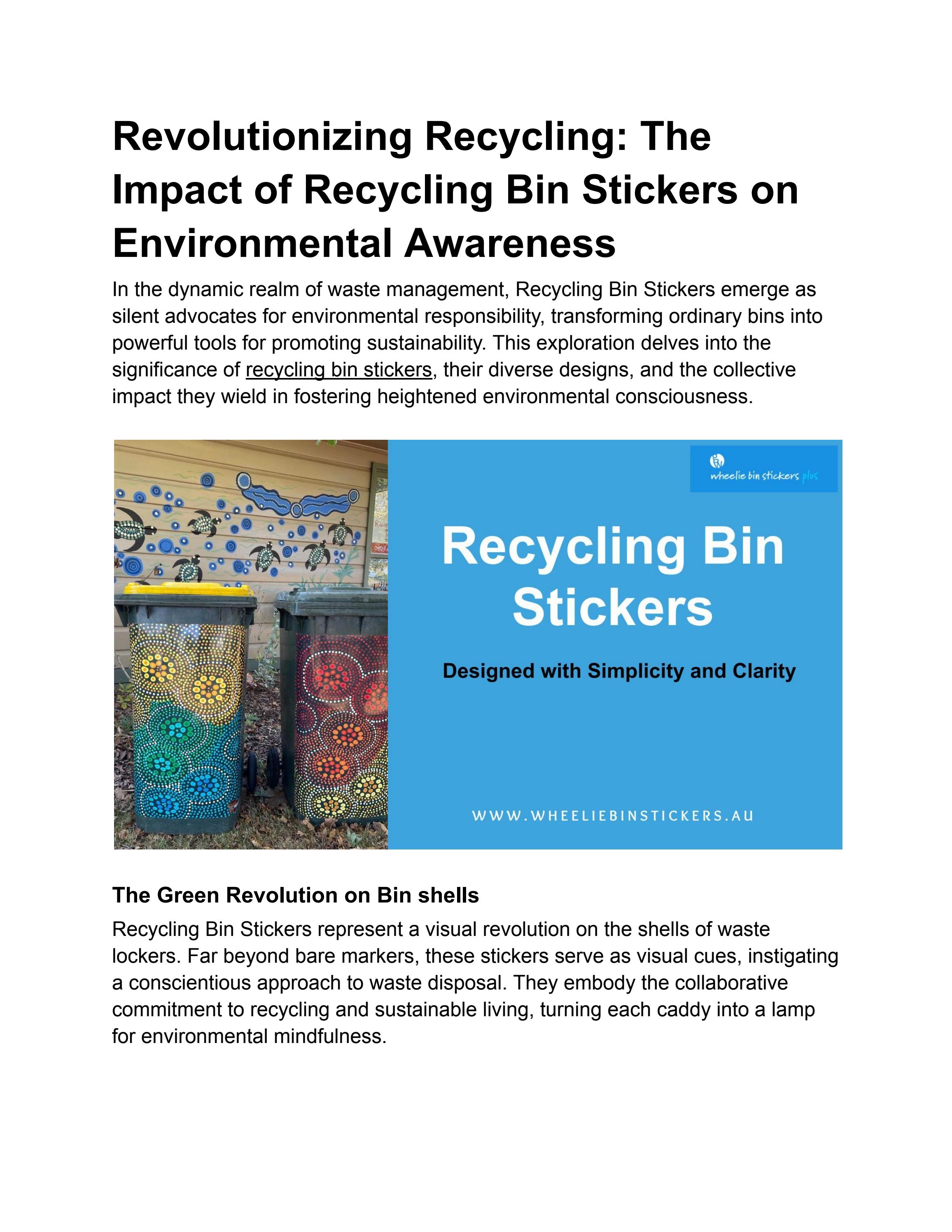 Recycling Bin Stickers Transform Bins into EcoEducational Ambassadors