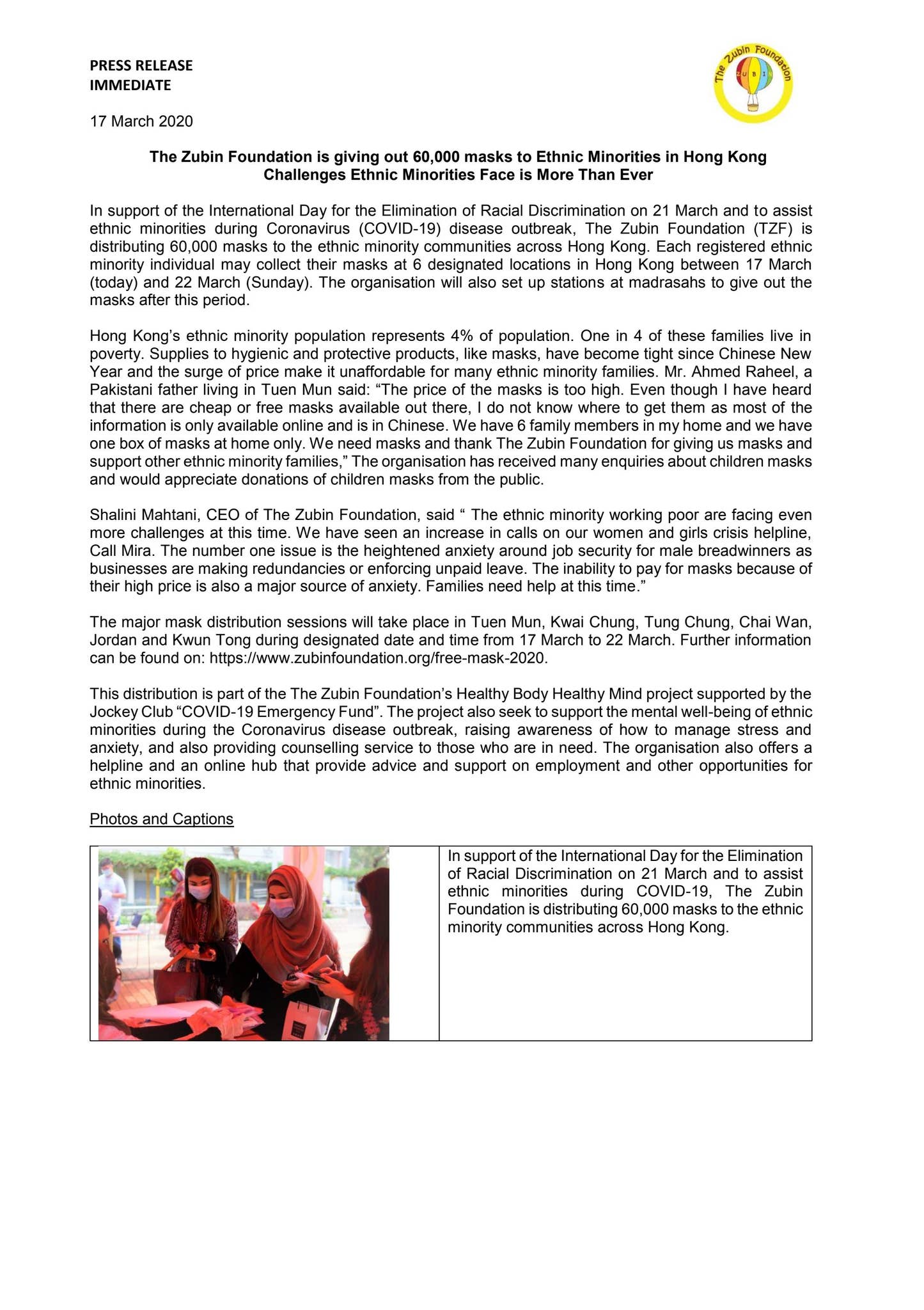 Press release: The Zubin Foundation is giving out 60,000 masks to Ethnic  Minorities in Hong Kong by The Zubin Foundation - Issuu