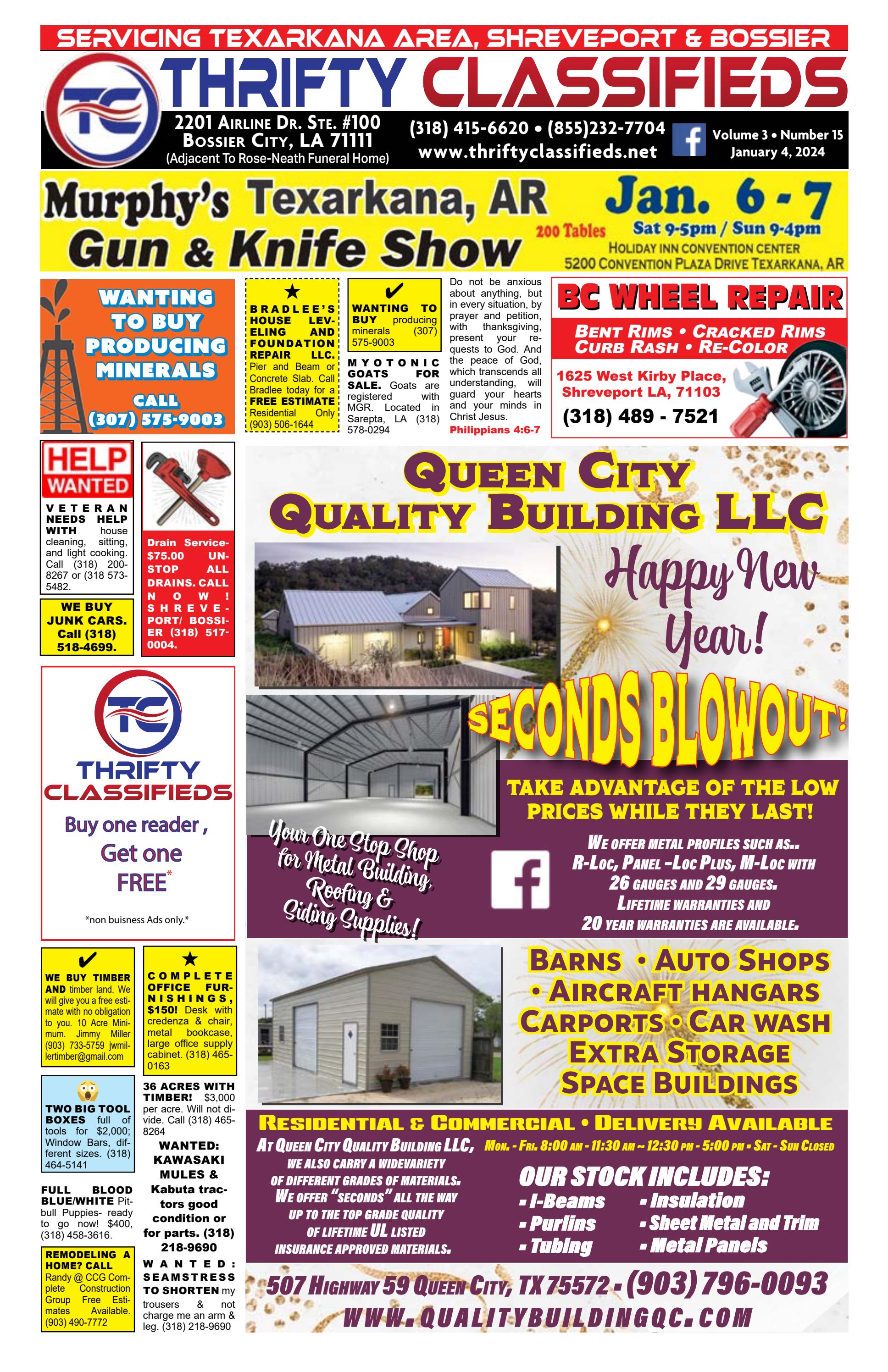 Thrifty Classifieds Shreveport, Bossier, Texarkana January 4, 2024 by