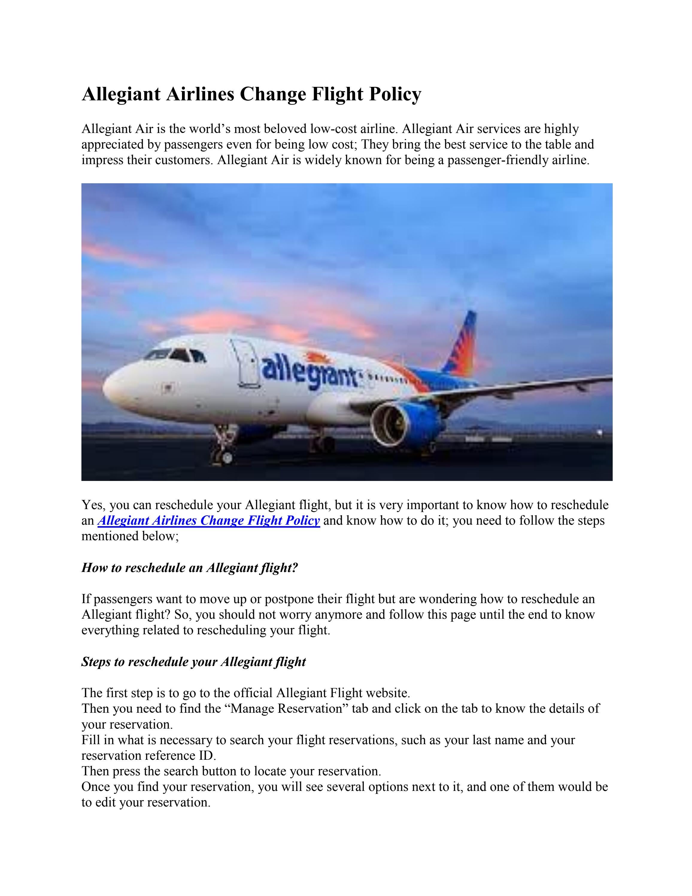 Allegiant Airlines Change Flight Policy by GoogleFlightstoTampa Issuu