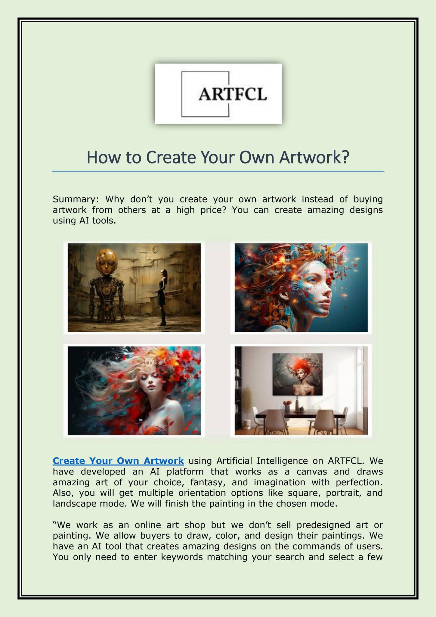 How to Create Your Own Artwork? by ARTFCL - Issuu