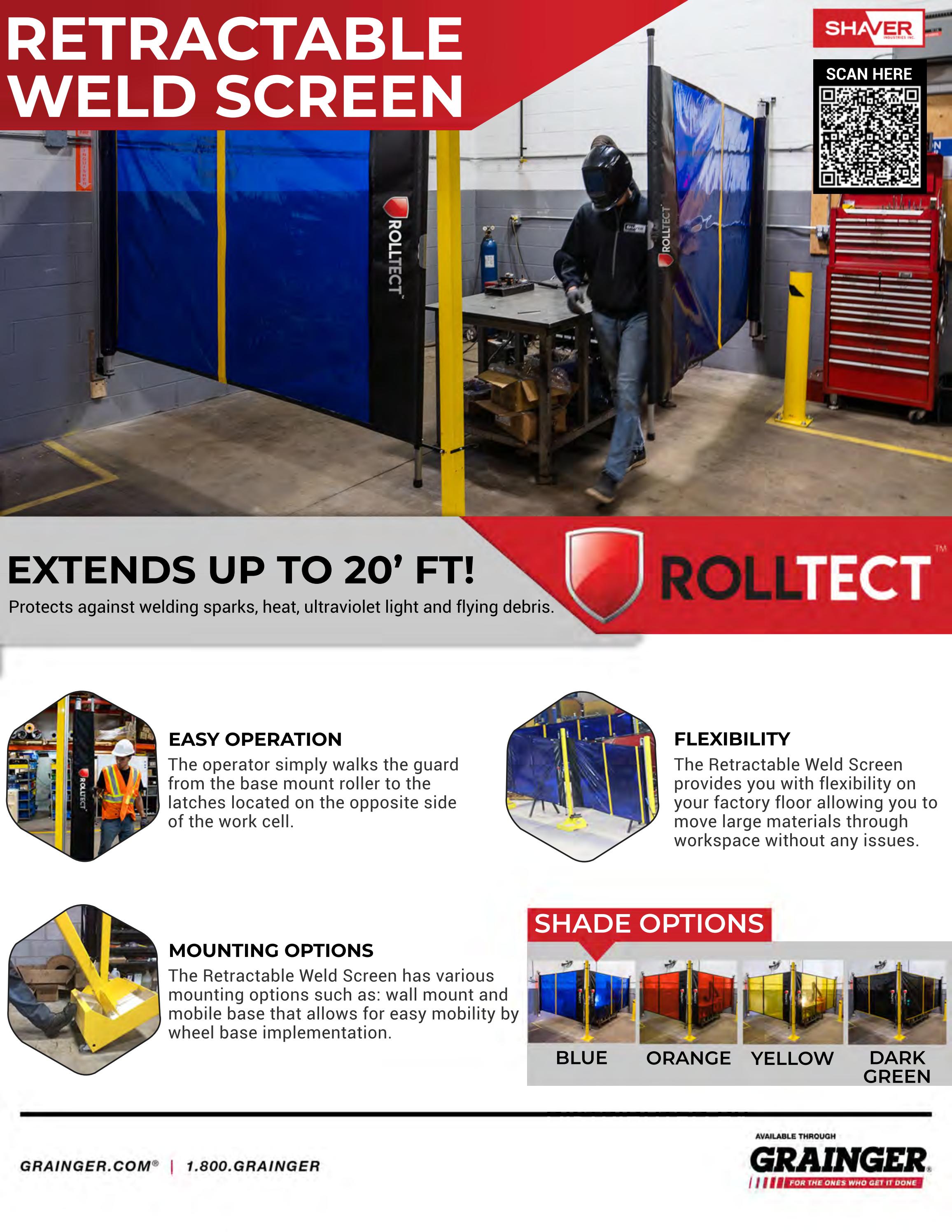 Shaver RollTect Retractable Weld Screens, Grainger by ISI Marketing