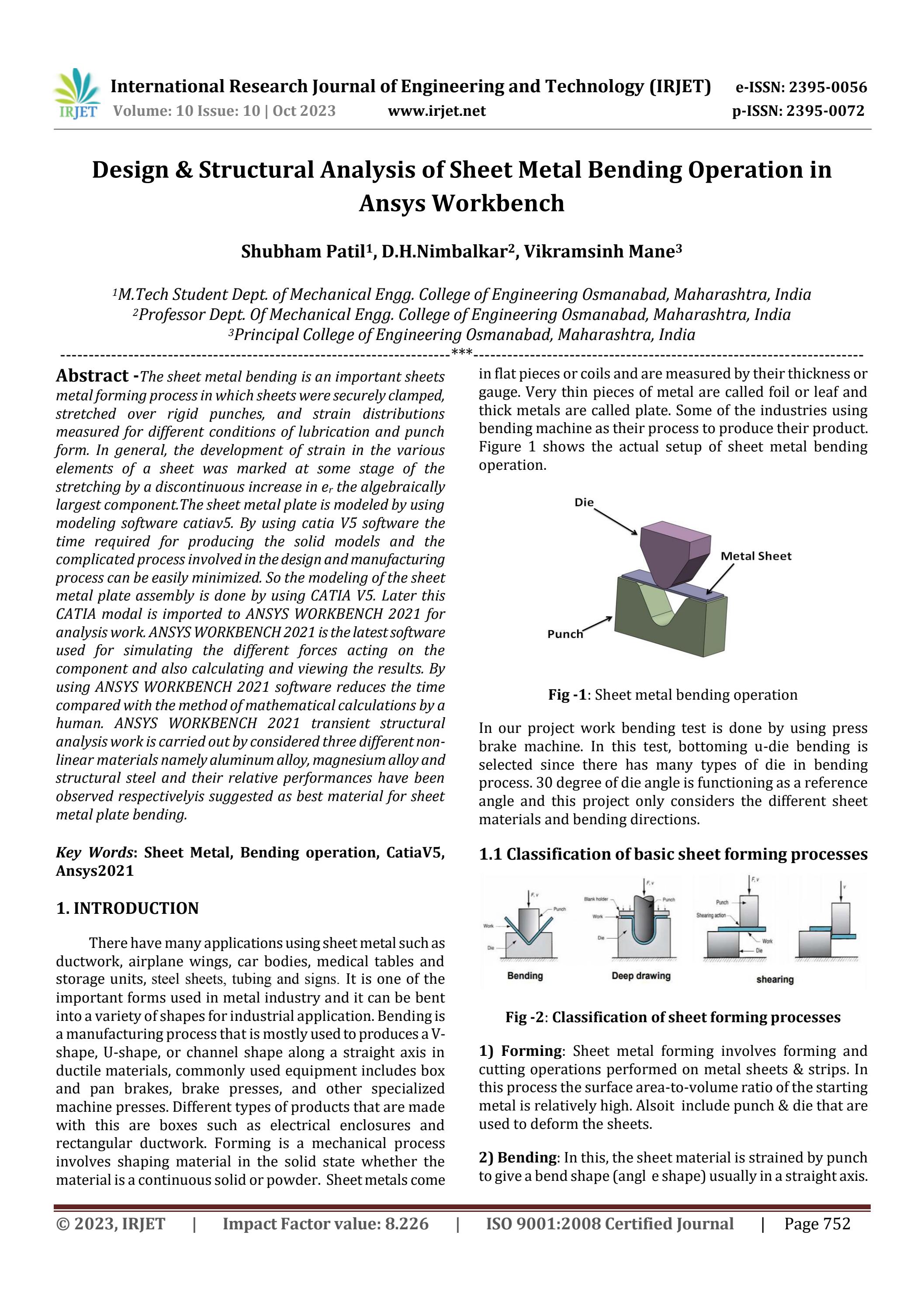 Design & Structural Analysis of Sheet Metal Bending Operation in Ansys