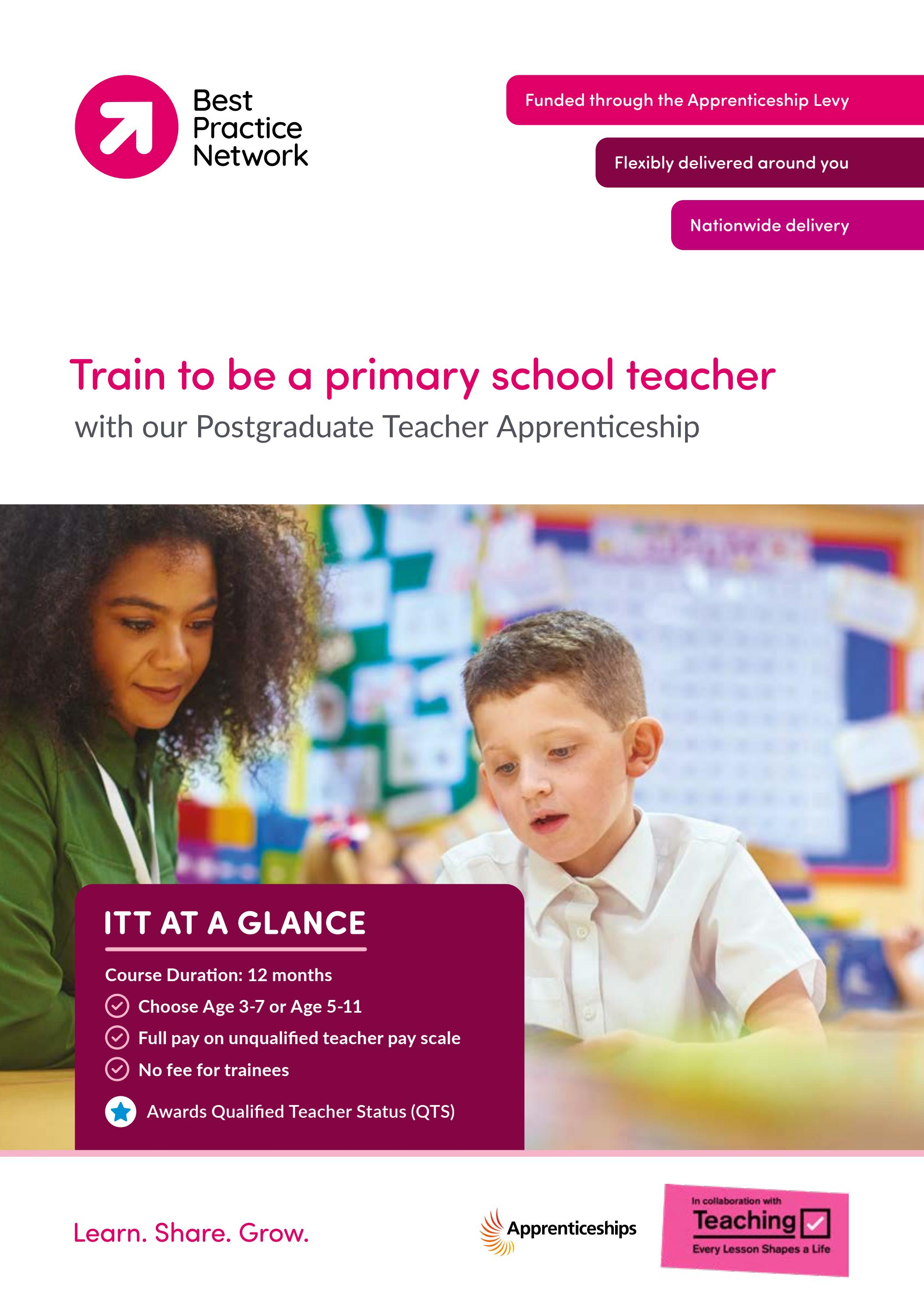 Postgraduate ITT Apprenticeship leading to QTS for Primary School