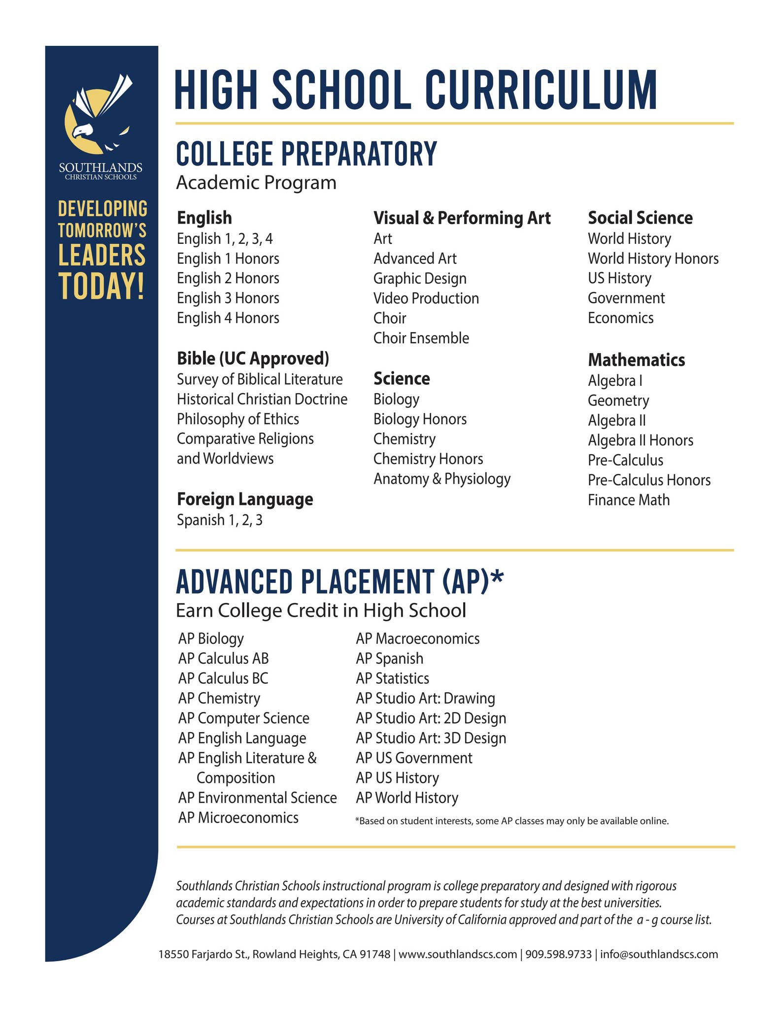 High School Curriculum by Southlands Christian Schools Issuu